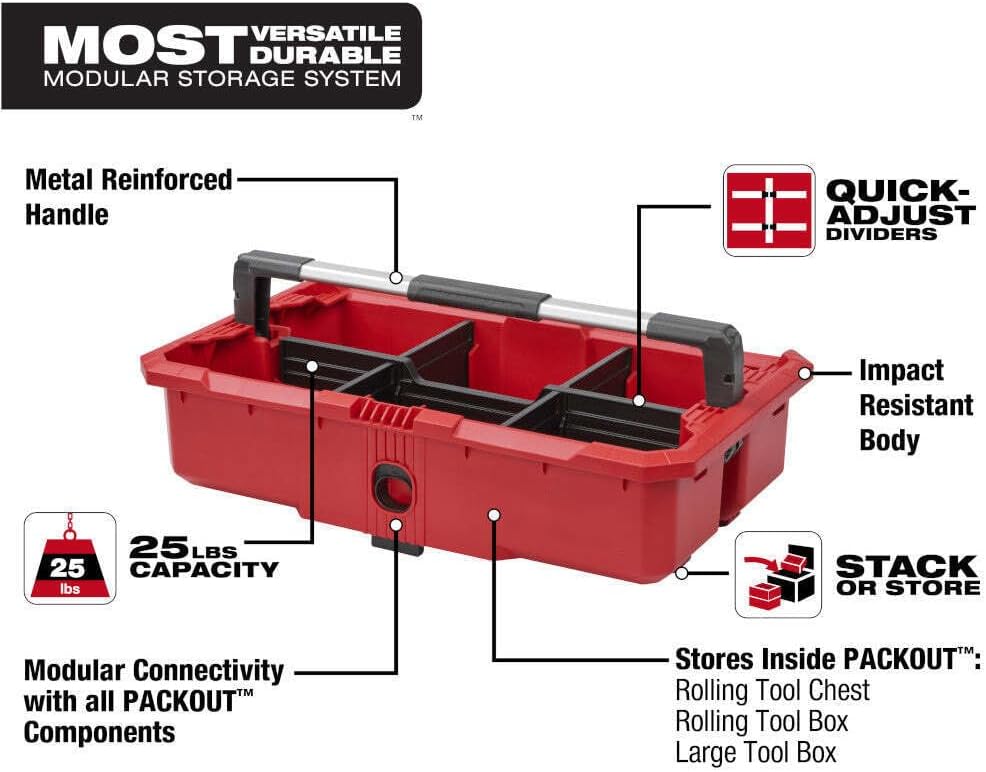 BRAND, CABINETS & STORAGE SYSTEMS, CATEGORY, YIBEIW, Fits Milwaukee Packout Tool Storage Tray, 6 Compartments, 25lb Capacity 48-22-8045