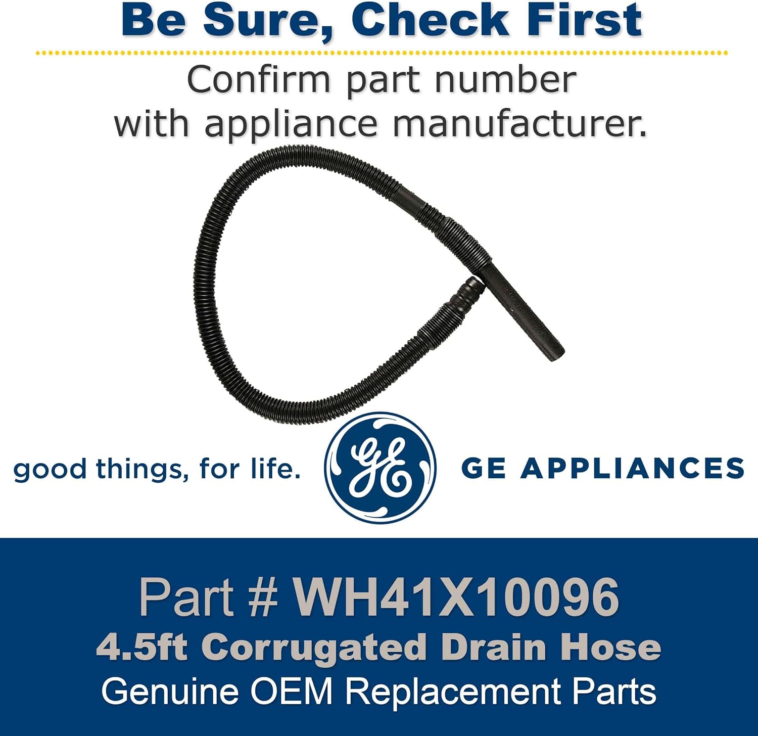 BRAND, CATEGORY, GE, HOSES, GE WH41X10096 Genuine OEM 4.5 ft. Corrugated Drain Hose for GE Washing Machine