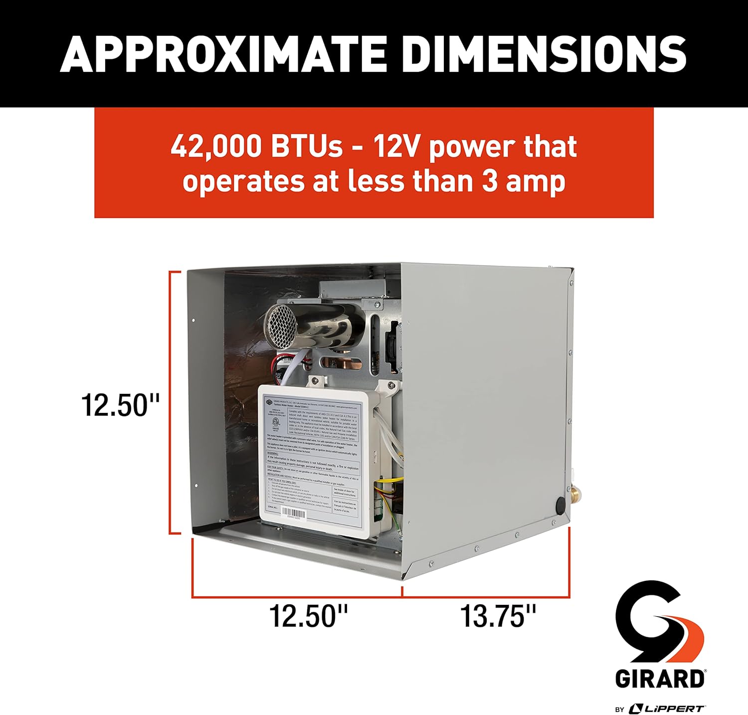 BRAND, CATEGORY, GIRARD, WATER HEATERS, GIRARD Tankless RV Water Heater, 12V Power, 42,000 BTUs, Quiet Operation, Onboard Microprocessor, Digital User Control Panel, Freeze Protection, Easy Installation - 2022107534