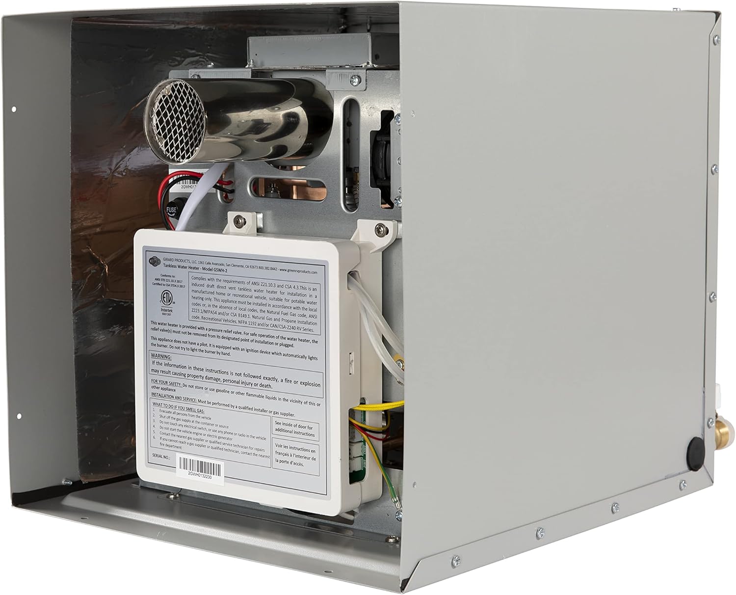 BRAND, CATEGORY, GIRARD, WATER HEATERS, GIRARD Tankless RV Water Heater, 12V Power, 42,000 BTUs, Quiet Operation, Onboard Microprocessor, Digital User Control Panel, Freeze Protection, Easy Installation - 2022107534