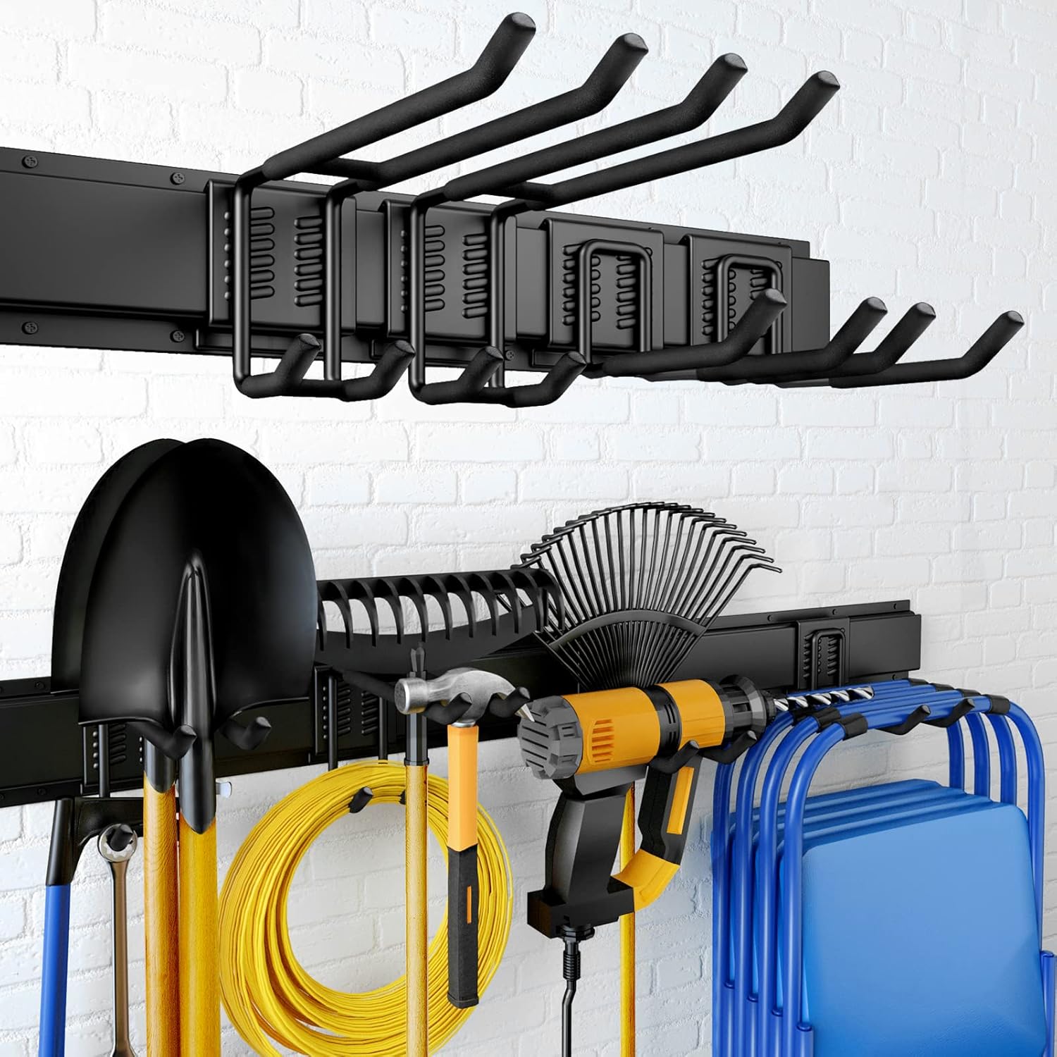 BRAND, CATEGORY, STORAGE RACKS, UUP, Garage Storage, Garage Organization, Wall Mount Garden Tool Organizer 48 Inches, Max 440lbs Adjustable Metal Hooks, Yard Shed Rack, Tool Holder for Hanging Rake Broom Mop Snowboard, Home Gift