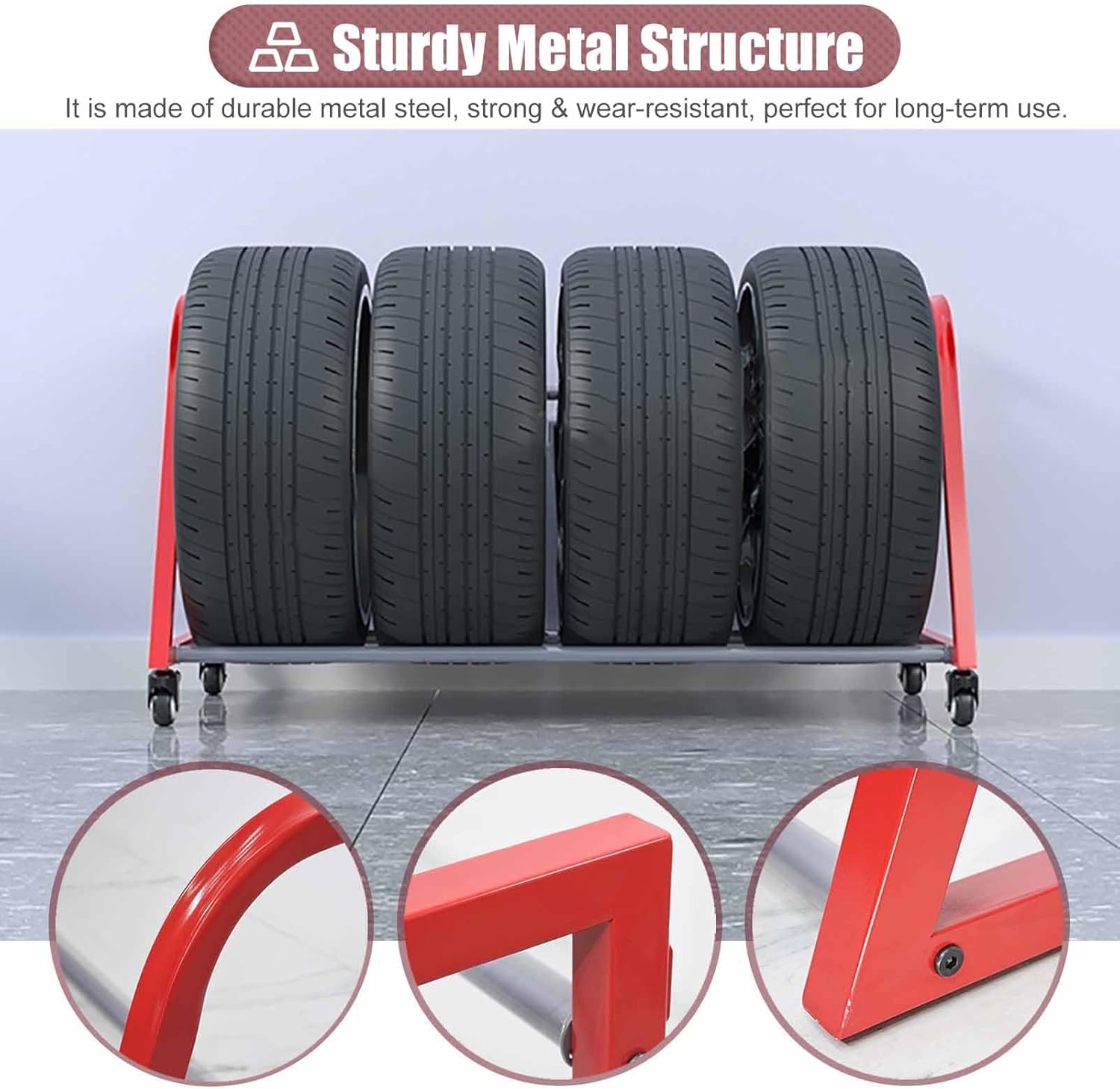 BRAND, CATEGORY, LOBUNS, STORAGE RACKS, Garage Tire Storage Rack Garage Tire Racks with Wheels, Rolling Tire Storage Shelf Stand, Indoor Outdoor Tyre Holder Display, Multi Tire Organizer Shelves, Easy to Assemble