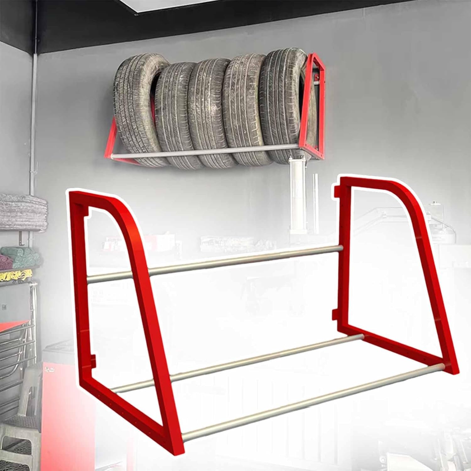 BRAND, CATEGORY, JYDQM, STORAGE RACKS, Garage Tire Storage Rack Metal Tire Shelf Rack for Garage Wall, Hanging Tire Storage Organizer Holder, Car Wheel Tyre Shelves Stand for Workshop/Repair Shop/Basement