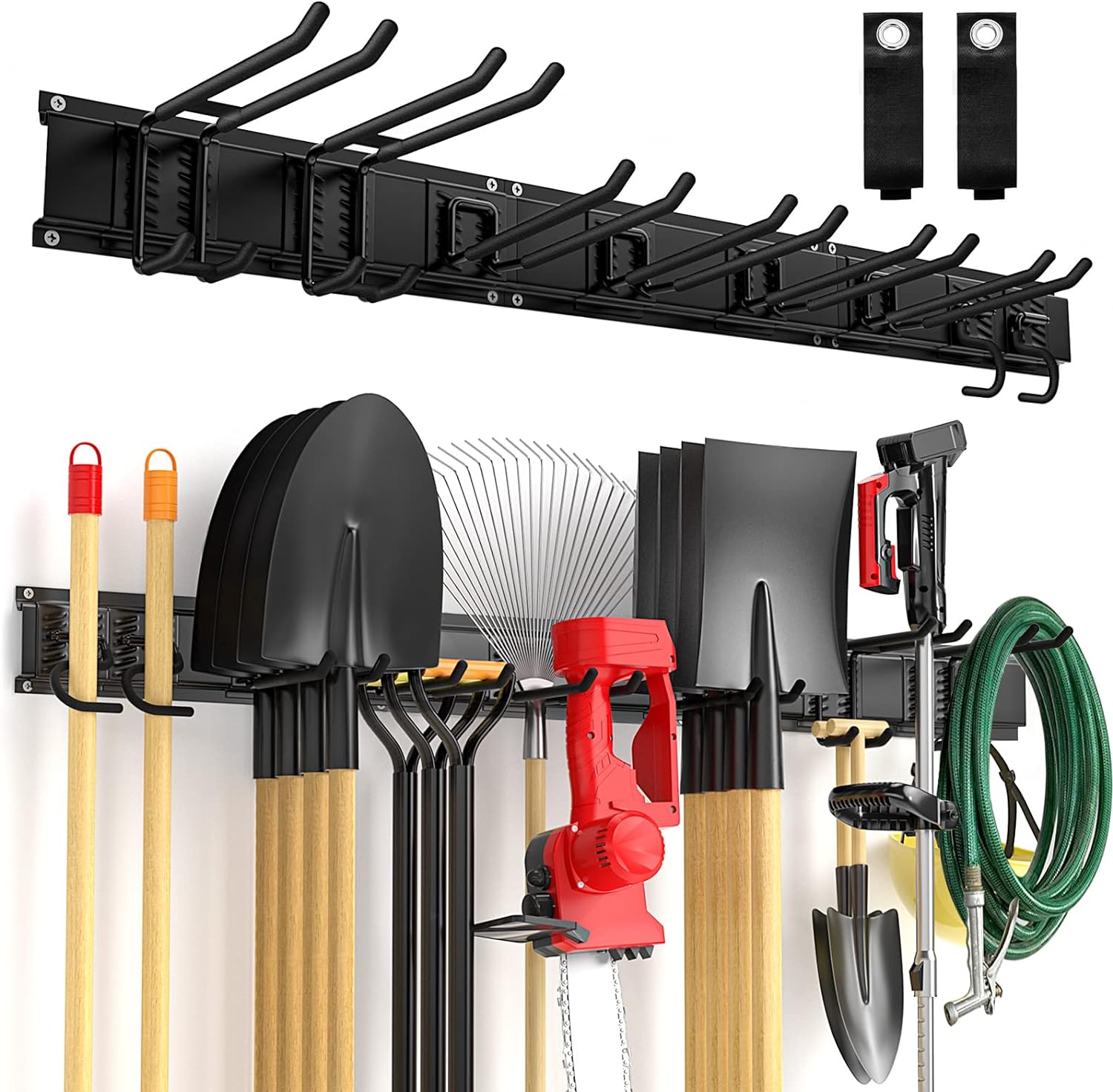 AILADL, BRAND, CATEGORY, STORAGE RACKS, Garage Tool Organizer Wall Mount 11 PCS, Yard Garden Tool Organizer, Adjustable Garage Organizers with 8 Heavy Duty Hooks, Max Load 500lbs Garage Storage for Garden Tools, Shovels, Trimmers, Hoses