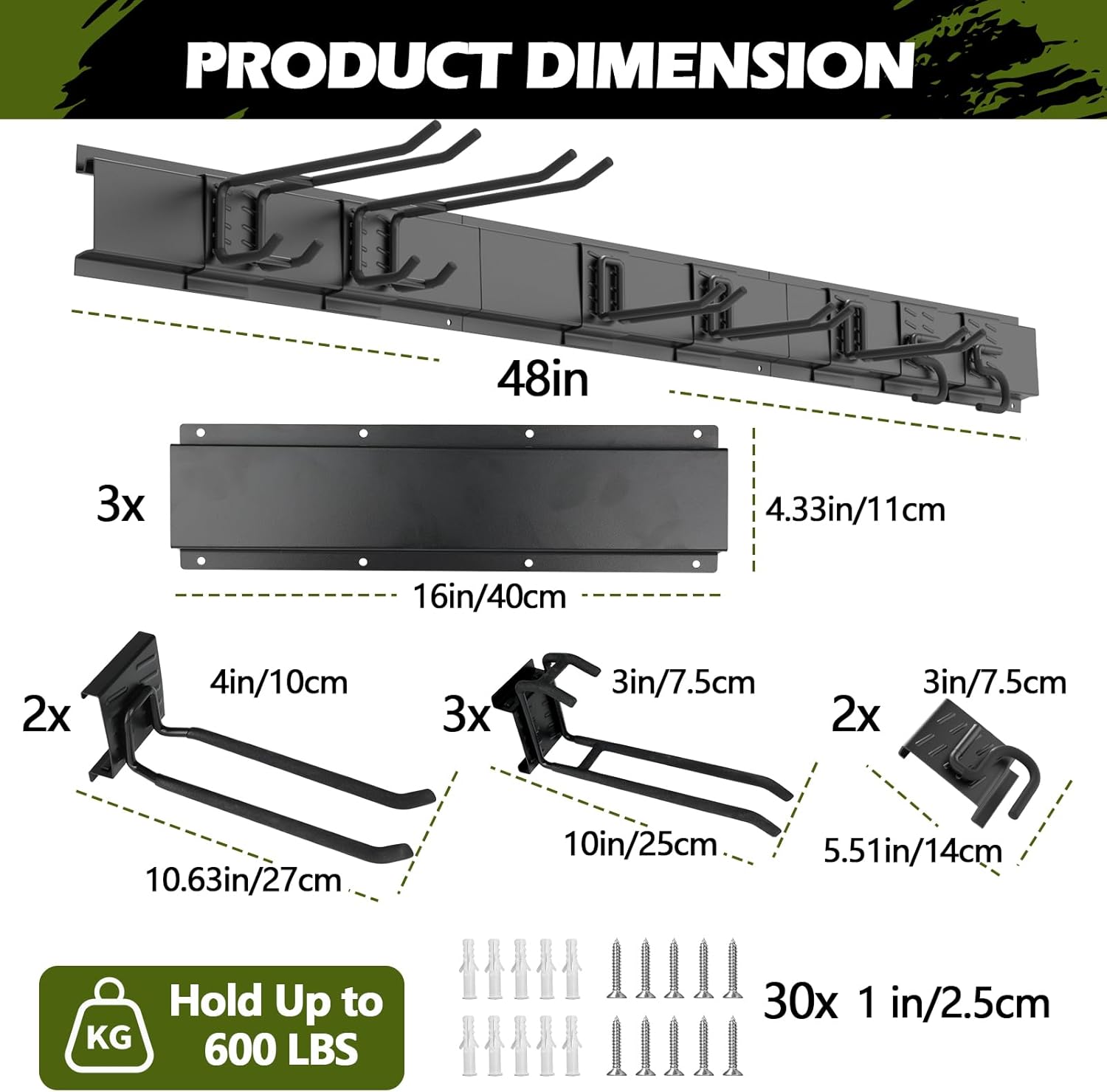 BRAND, CATEGORY, MAXTBEE, STORAGE RACKS, Garage Tools Storage Organizer Wall Mount,48 Inches Garden Tools Adjustable Metal Hooks,Yard Storage Rack-600lbs Capacity for Hanging Garage Tools Garden Snowboard Mop Organization