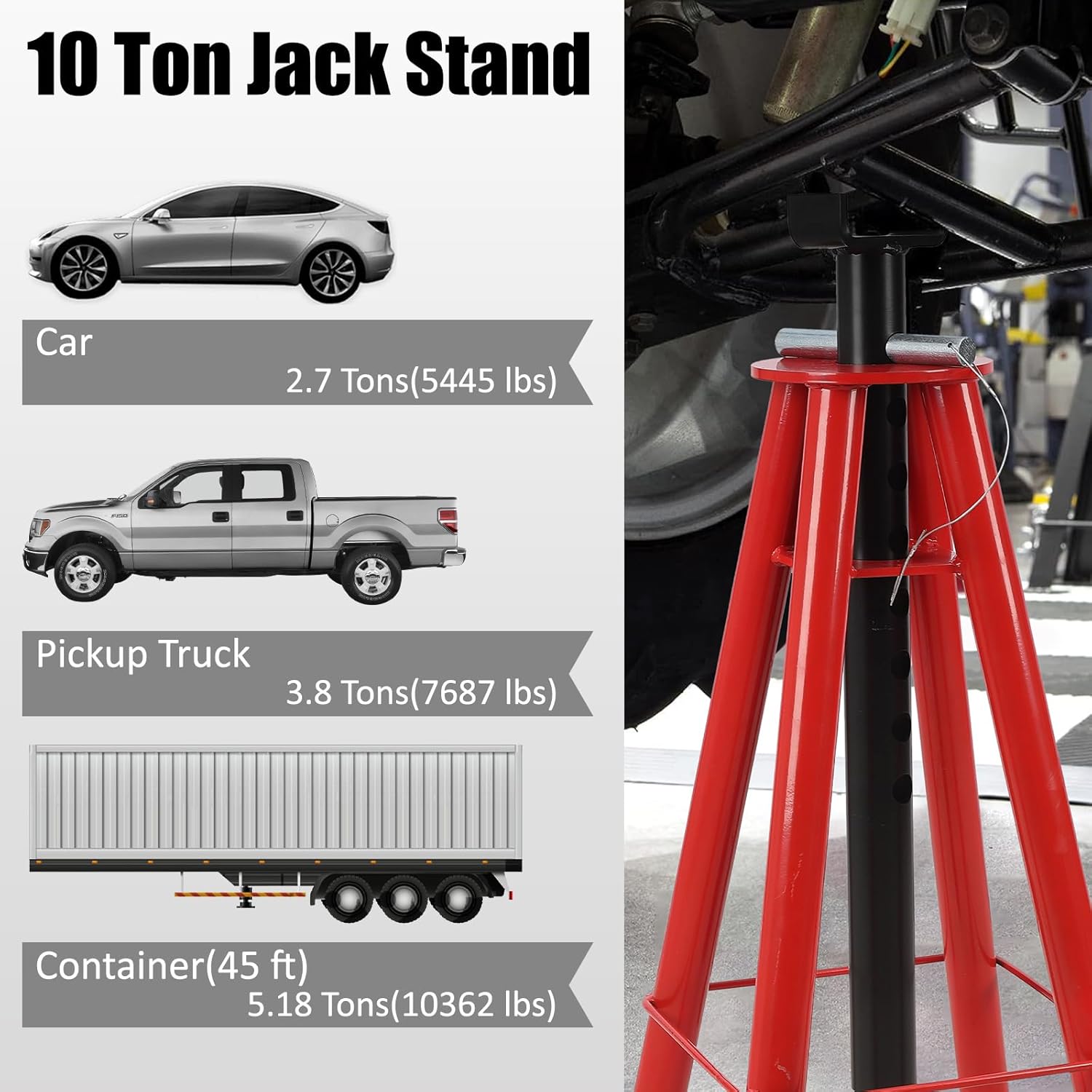 BRAND, CATEGORY, GARVEE, JACK STANDS, Garvee 10 Ton Jack Stands, Heavy Duty Car Jack Stand for Trucks & Equipment, Pin Type Adjustable Height Automotive Jack Stands with Lock, Red, 1 Pair