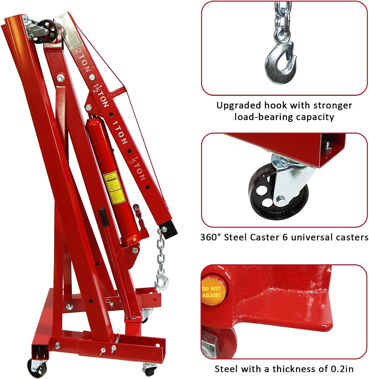 BRAND, CATEGORY, ENGINE HOISTS & STANDS, GARVEE, Garvee Engine Hoist, 2 Ton Folding Cherry Picker Shop Crane Hoist Lift, Heavy Duty Hydraulic Engine Crane with 6 Casters, Engine Hoist Lever for Engine Lifting Loading (4400 LBS)