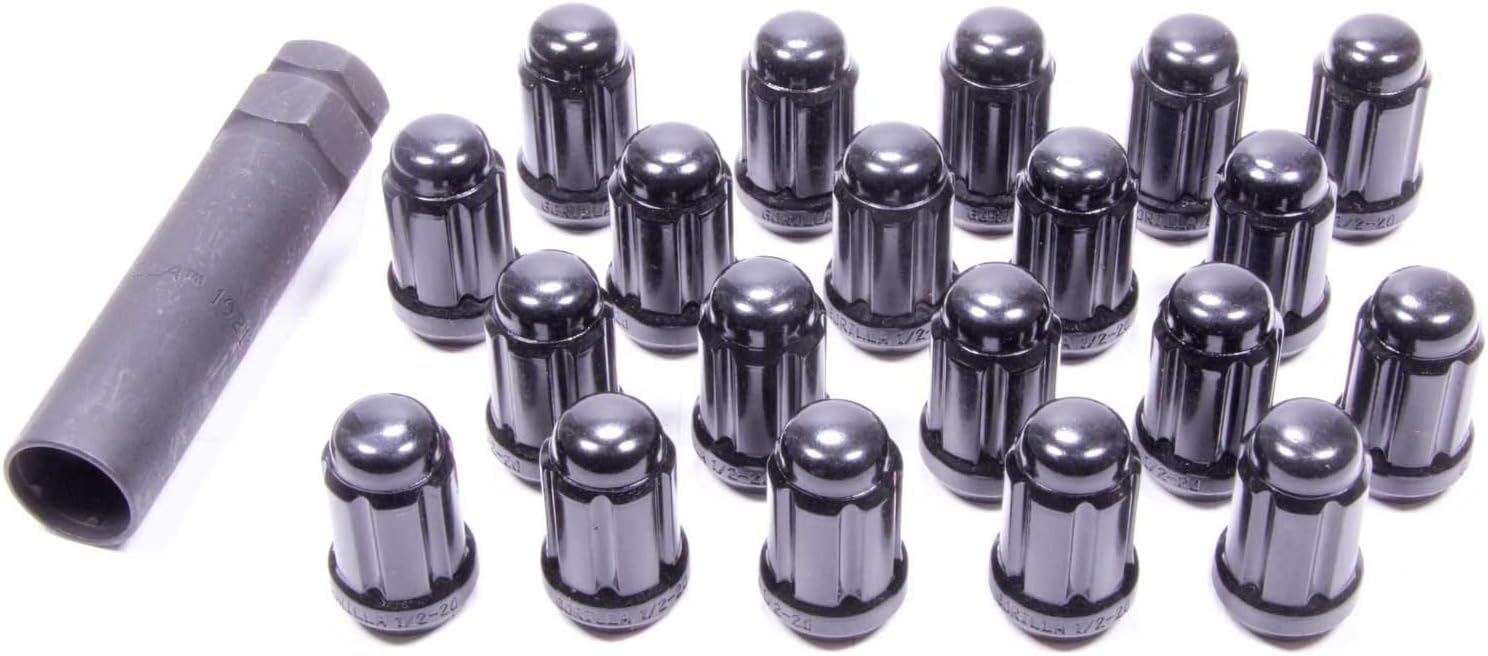 BRAND, CATEGORY, GORILLA, LUG NUTS, Gorilla Automotive 21183BC 1/2" Black Tuner Lug Nut, (Pack of 20),Black Chrome