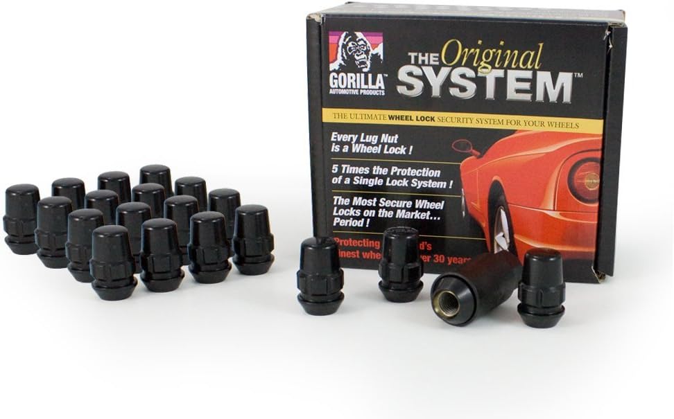 BRAND, CATEGORY, GORILLA, LUG NUTS, Gorilla Automotive 71633NBC "The System" Acorn Black Chrome Wheel Locks (12mm x 1.50 Thread Size) - For 5 Lug Wheels