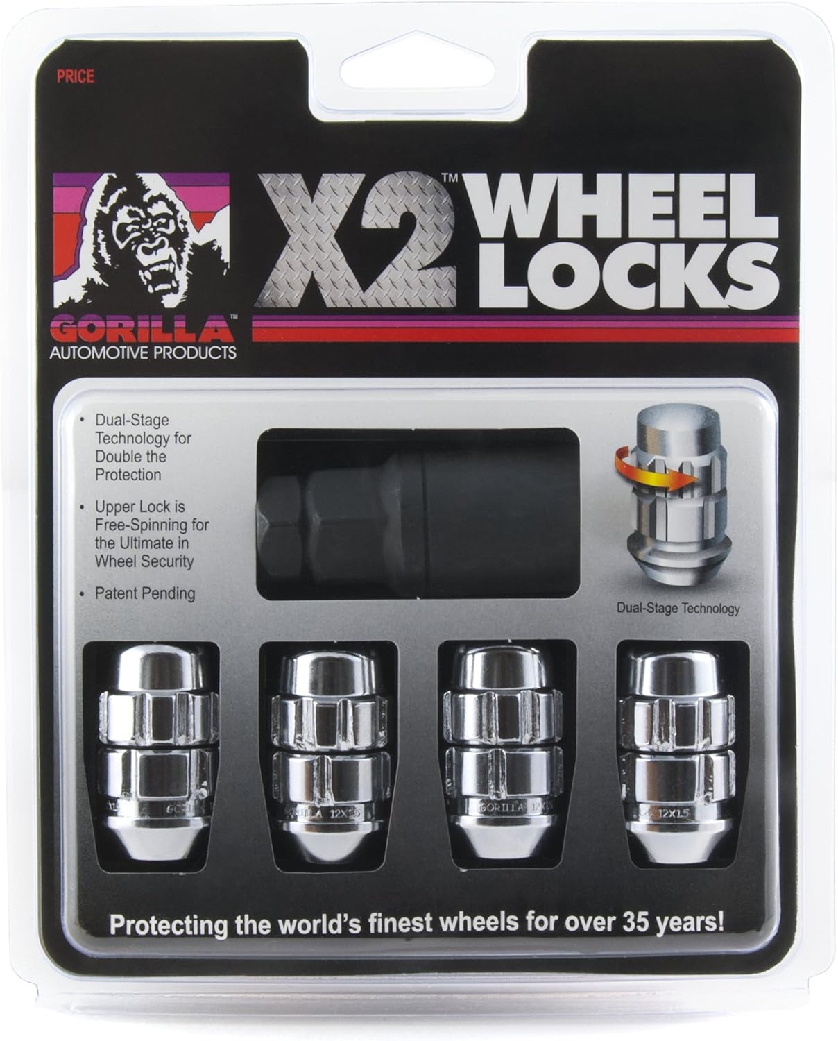 BRAND, CATEGORY, GORILLA, WHEEL LOCKS, Gorilla Automotive (71631X) 12mm x 1.50 Thread Size Acorn Chrome X2 Wheel Lock, (Pack of 4)