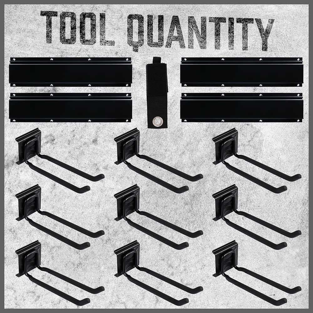 BRAND, CATEGORY, HORUSDY, STORAGE RACKS, HORUSDY 64-Inch Heavy Duty Garage Organization Rack, 4 packs Rails and 9 Adjustable Hooks, Tool Organizer Rack with Heavy Double Hooks Tracks Max Load 600LB