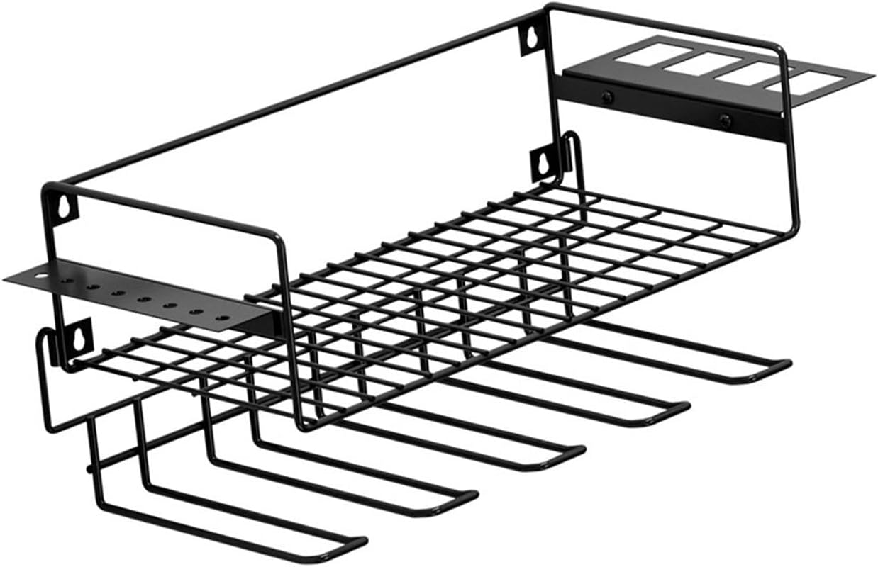 BRAND, CATEGORY, LEEFASY, STORAGE RACKS, Wall Mount Cordless Drill Tool Storage Rack 51x18.5x18.5cm Multipurpose for Workshop Black with 5 Slots Heavy Duty Tool Shelf