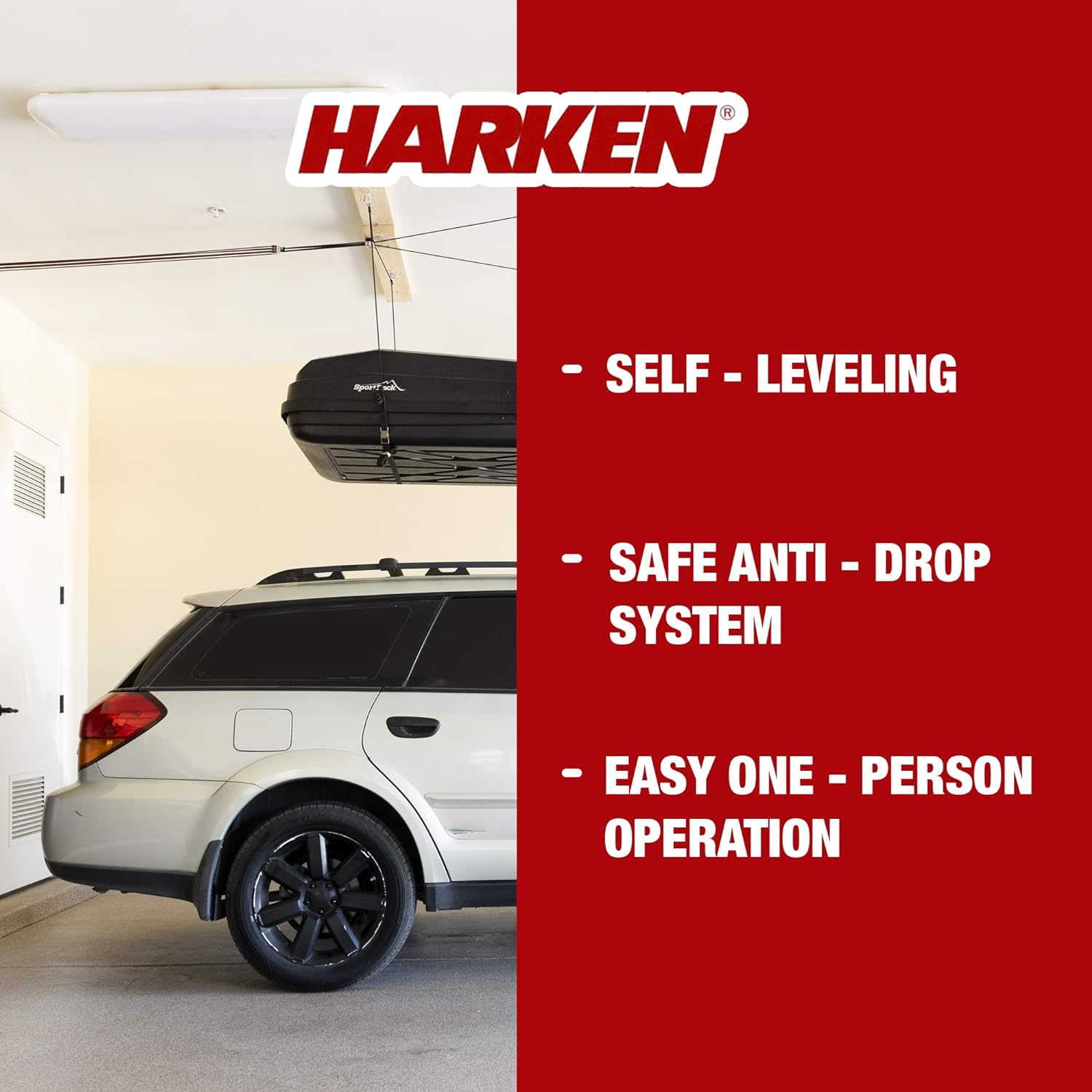 BRAND, CATEGORY, CEILING MOUNTED STORAGE RACKS, HARKEN, Harken Garage Storage Ceiling Hoist | 4 Point System | For 10ft Ceilings up to 45lbs/20kg Max Load | 2:1 Mechanical Advantage | Part No. 7808