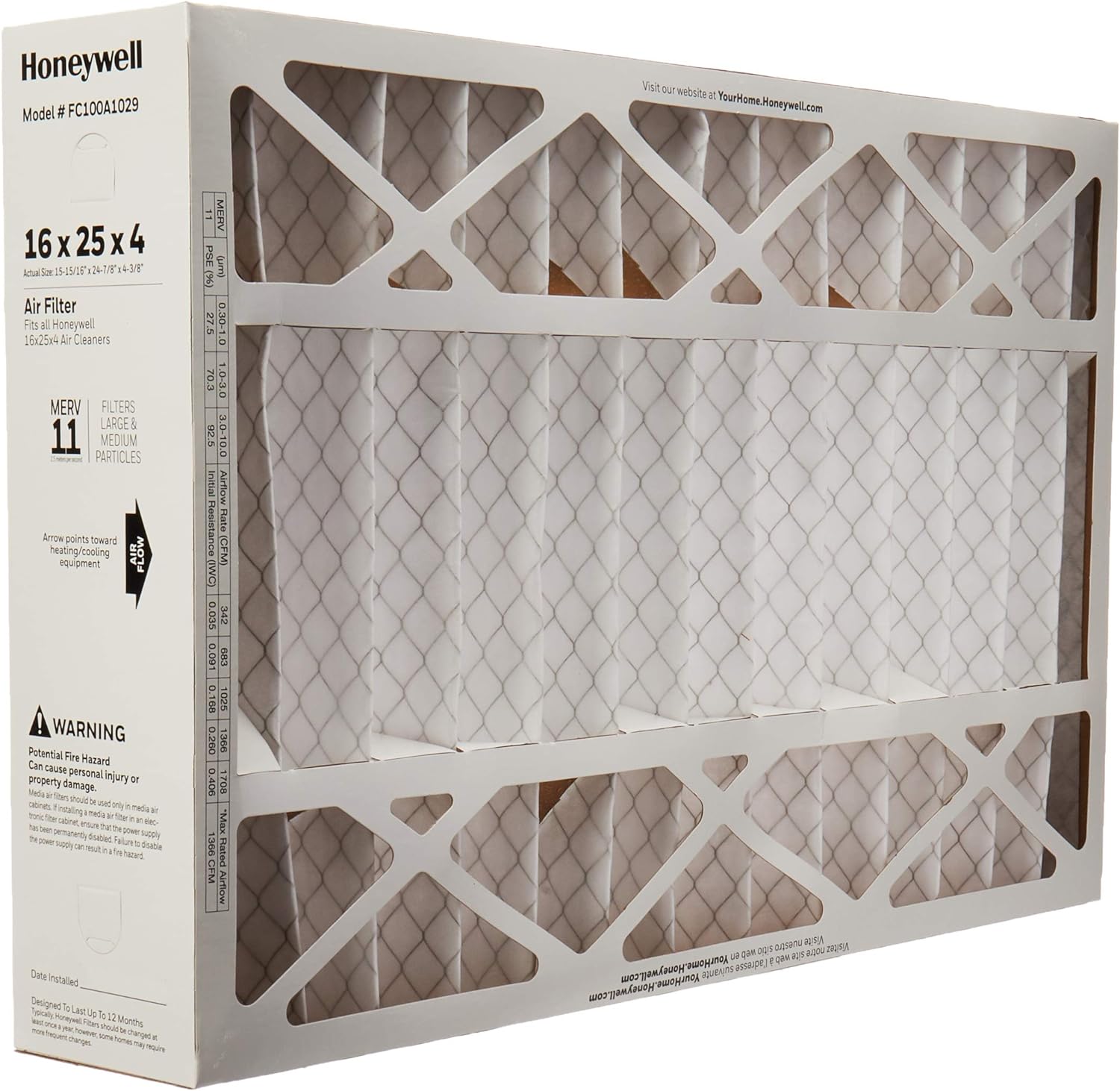 BRAND, CATEGORY, FURNACE FILTERS, HONEYWELL, Honeywell FC100A1029 Air Filter - 16x25x4 - 2-Pack