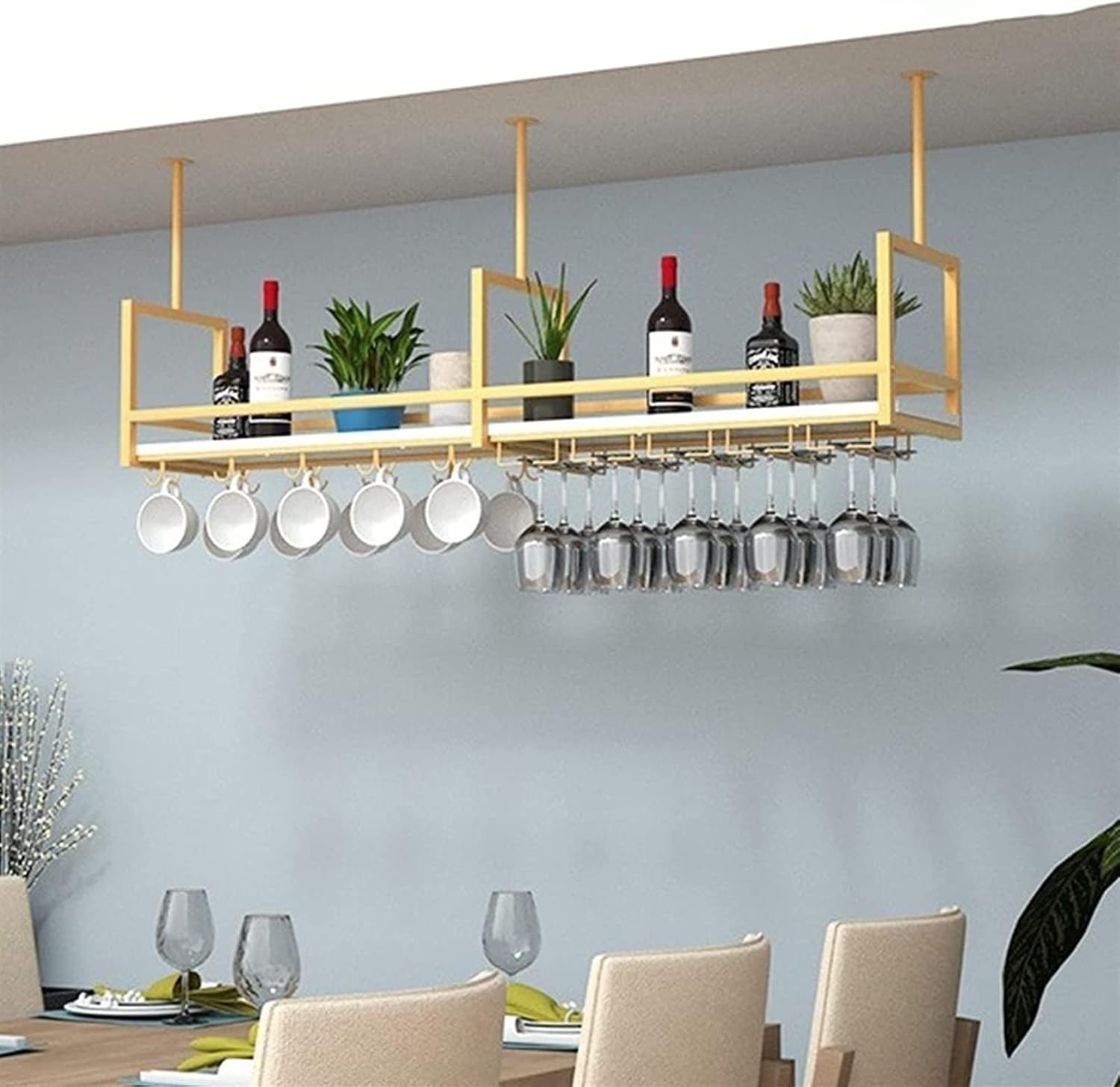 BRAND, CATEGORY, EHEIN, STORAGE RACKS, Industrial Ceiling Mount Shelf Hanging Floating Shelf, Rustic Garage Storage Rack Wood Shelves, Storage Rack and Display Stand for Kitchen Bar Restaurant ( Color : Gold , Size : 80*30*60cm(31*12*24IN)