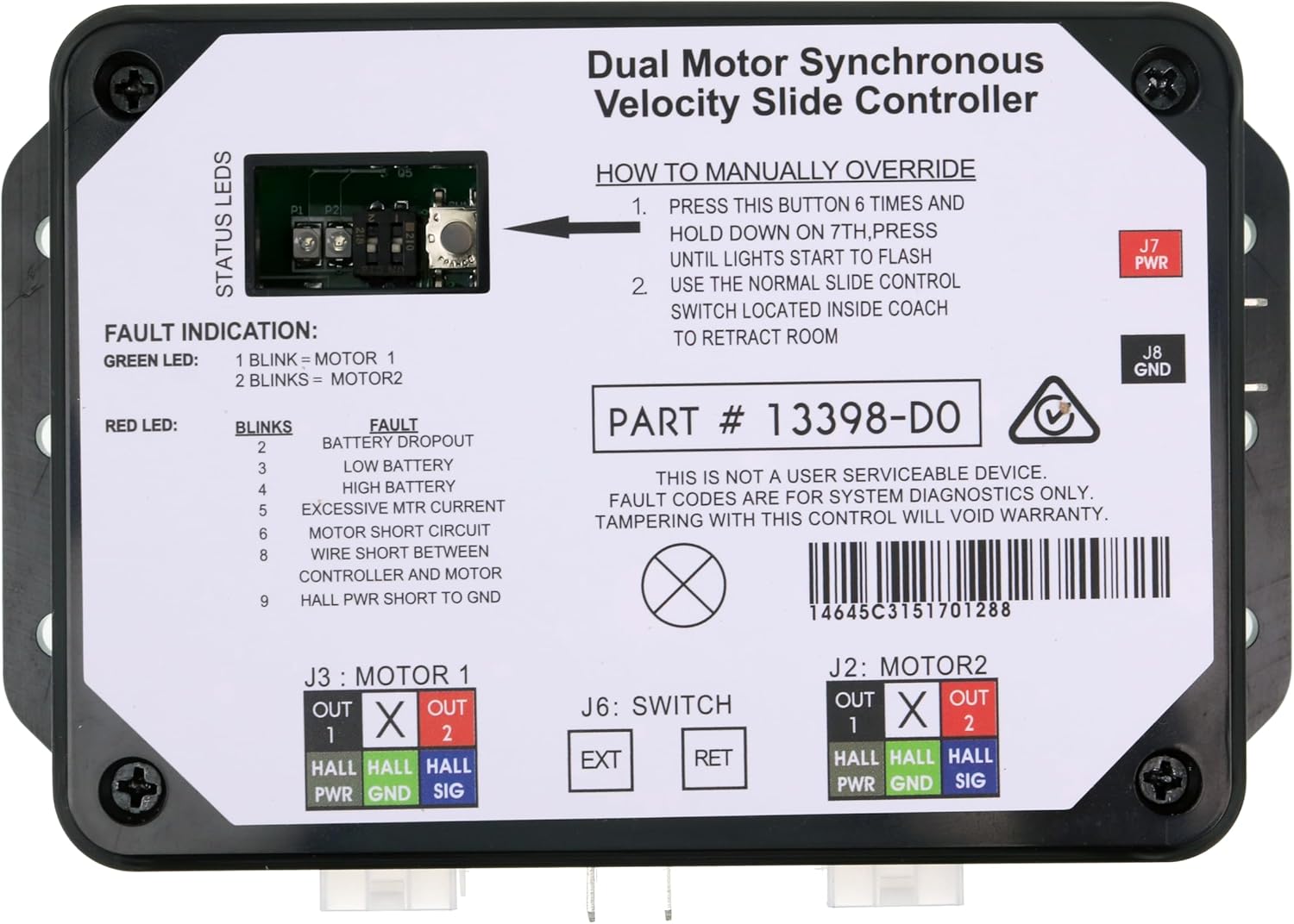 BRAND, CATEGORY, JEENDA, PLUGS, INLETS & RECEPTACLES, JEENDA Upgraded 13398-DO Slide Controller Replacement for Controller V-Sync II ，Compatible with Lippert in-Wall Slide-Out on RV，211852 Dual Synchronous Velocity Slide Controller