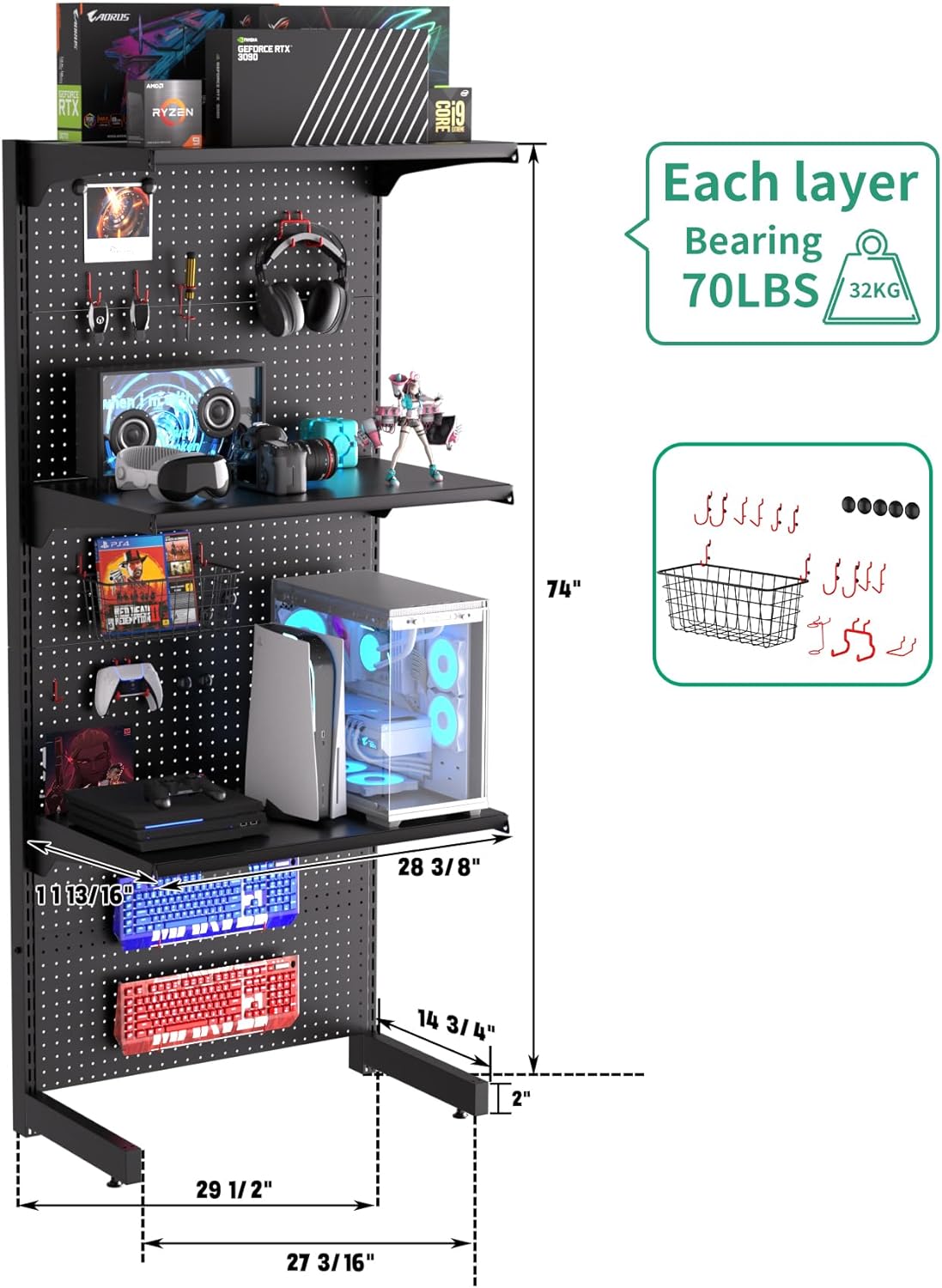 BRAND, CATEGORY, JWX, STORAGE RACKS, JWX Multi-Functional Free Gaming Standing Pegbaord Shelf– Your Versatile Solution for Office, Home, Kitchen, Camping, and Gaming Spaces