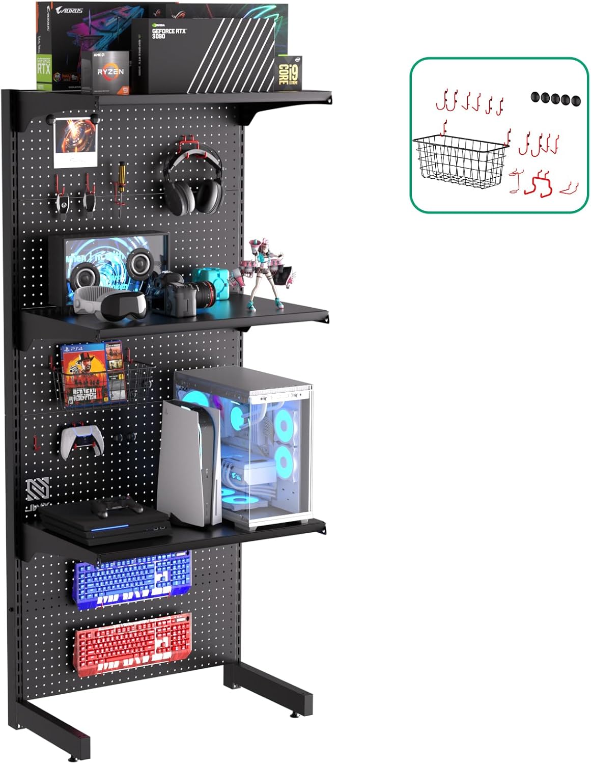 BRAND, CATEGORY, JWX, STORAGE RACKS, JWX Multi-Functional Free Gaming Standing Pegbaord Shelf– Your Versatile Solution for Office, Home, Kitchen, Camping, and Gaming Spaces