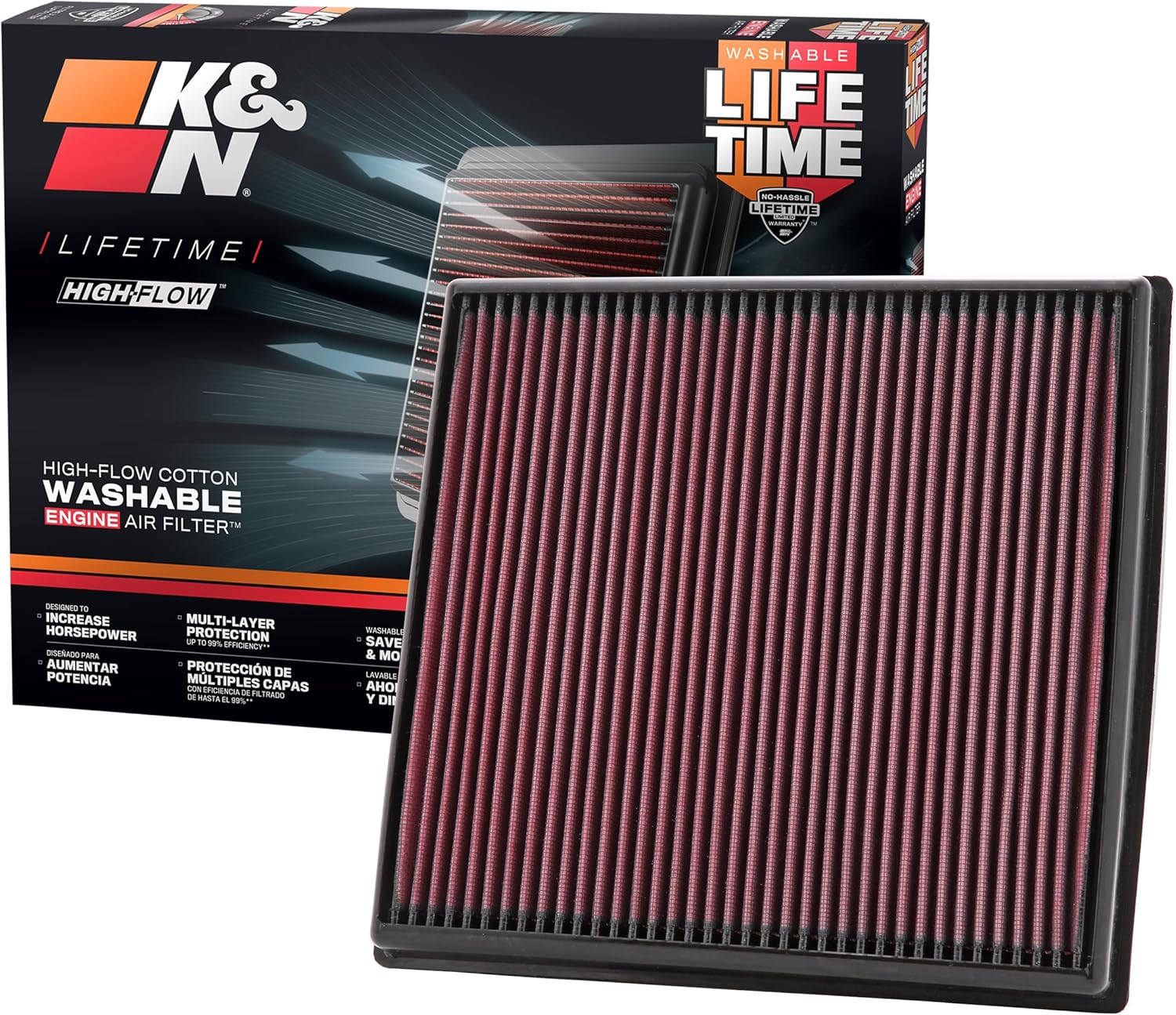 AIR FILTERS, BRAND, CATEGORY, K&N, K&N Engine Air Filter: Increase Power & Acceleration, Washable, Premium, Replacement Car Air Filter: Compatible with 2008-2019 BMW L6 3.0L (640i, X6, X5, X4, X3, 535i, 740i, ActiveHybrid), 33-2428