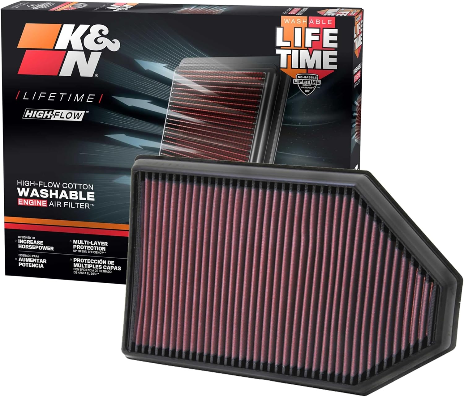 AIR FILTERS, BRAND, CATEGORY, K&N, K&N Engine Air Filter: Increase Power & Acceleration, Washable, Premium, Replacement Car Air Filter: Compatible with 2011-2019 Chrysler/Dodge V6/V8 (Charger, Challenger, 300), 33-2460