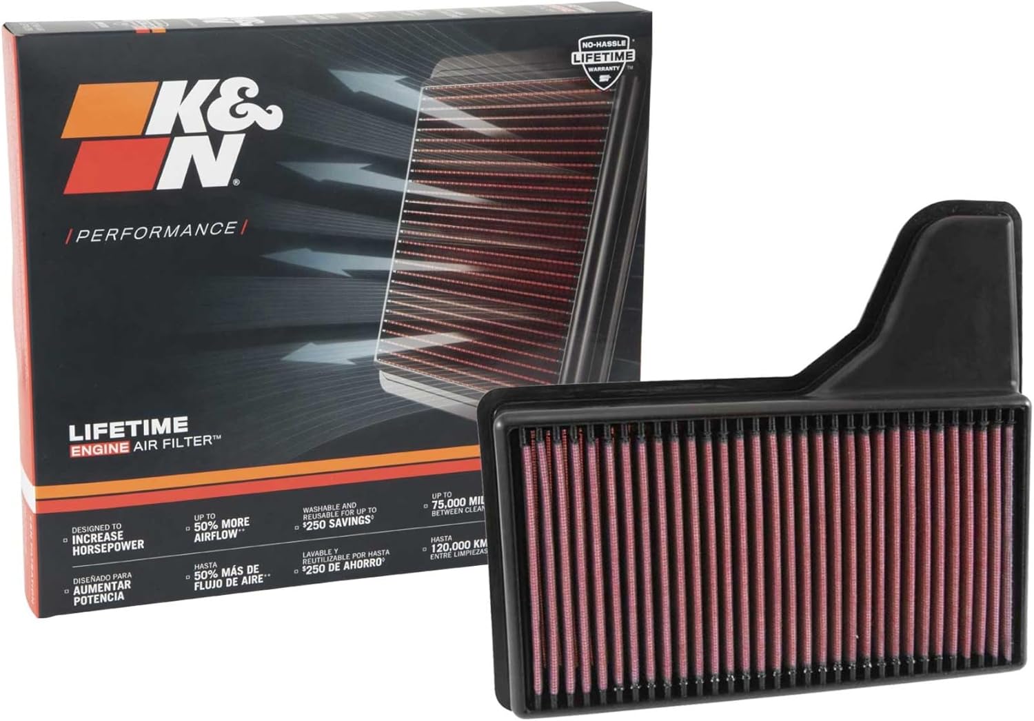 AIR FILTERS, BRAND, CATEGORY, K&N, K&N Engine Air Filter: Increase Power & Acceleration, Washable, Premium, Replacement Car Air Filter: Compatible with 2015-2019 Ford Mustang L4/V6/V8, 33-5029