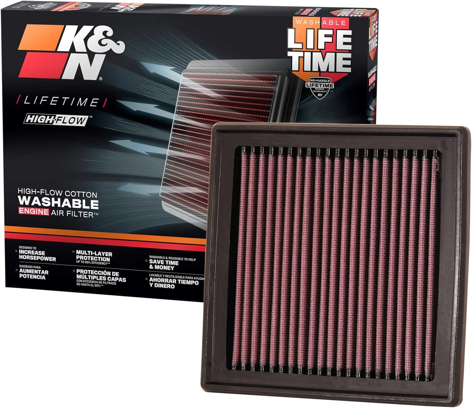 AIR FILTERS, BRAND, CATEGORY, K&N, K&N Engine Air Filter: Increase Power & Acceleration, Washable, Replacement Car Air Filter: Compatible with 2007-2019 Nissan/Infiniti/Suzuki/Fiat V6 (370Z, FairladyZ, Skyline, QX50, Q40, Q60), 33-2399