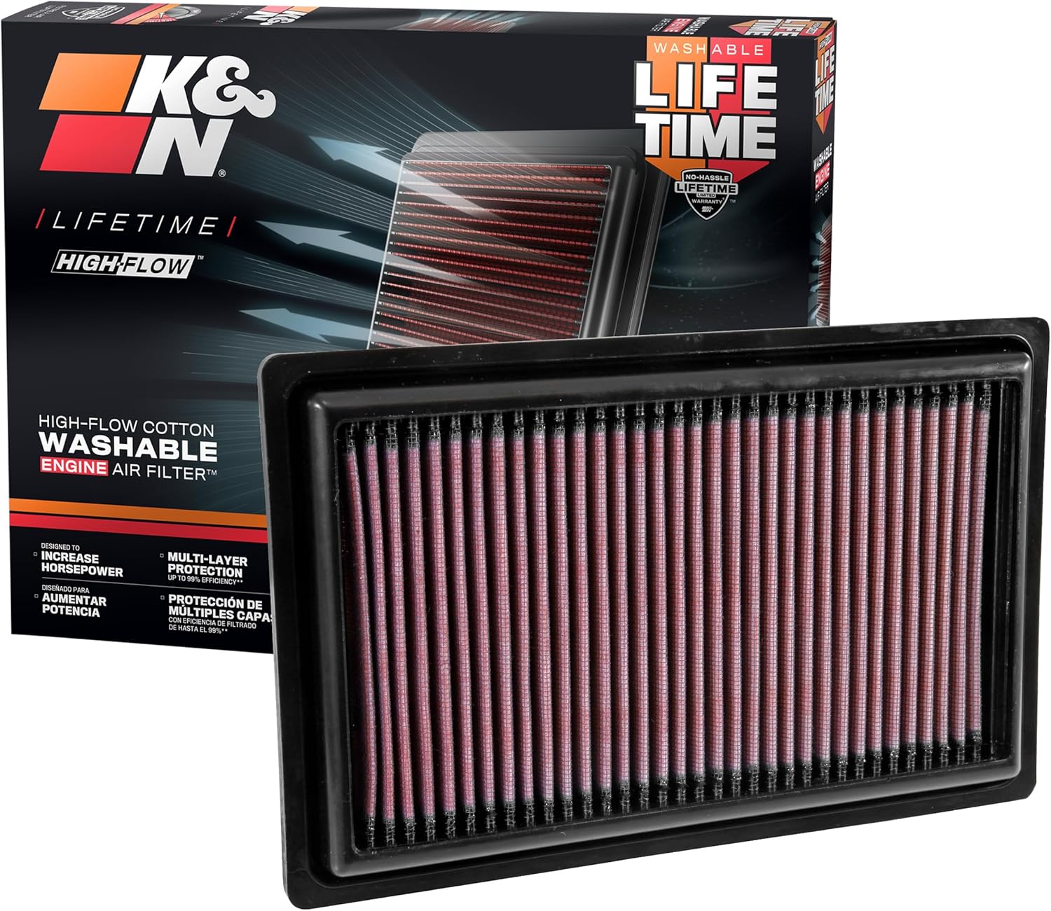 AIR FILTERS, BRAND, CATEGORY, K&N, K&N Engine Air Filter: Increase Power & Acceleration, Washable, Replacement Car Air Filter: Compatible with 2013-2019 Mercedes (E300, GLC300, SLC180, SLC200, SLC300, C160, C180, 200, 250, 300) 33-3034