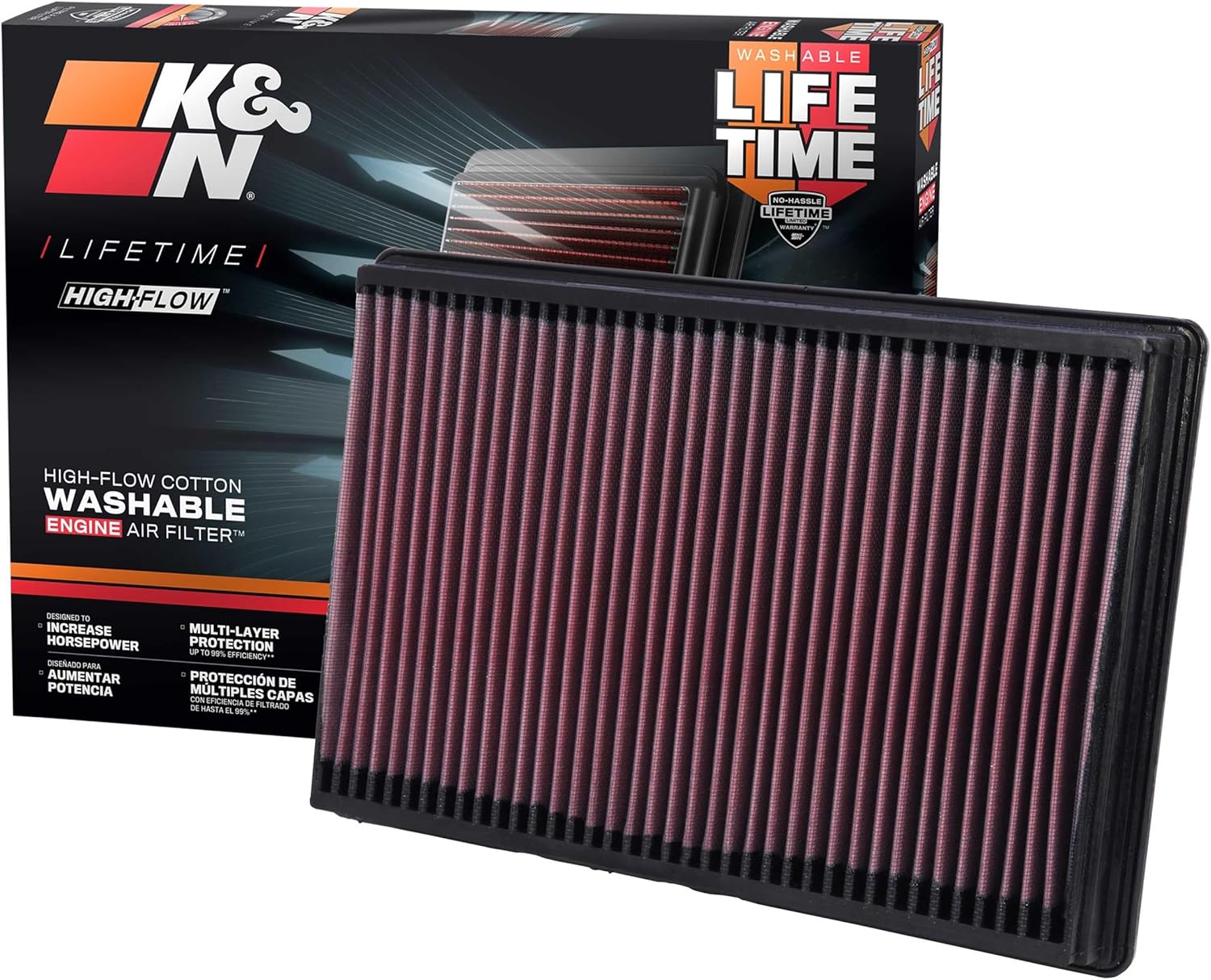 AIR FILTERS, BRAND, CATEGORY, K&N, K&N Engine Air Filter: Increase Power & Towing, Washable, Premium, Replacement Air Filter: Compatible with 2002-2019 Dodge Ram Truck V6/V8/V10 (1500, 2500, 3500, 4500, 5500), 33-2247