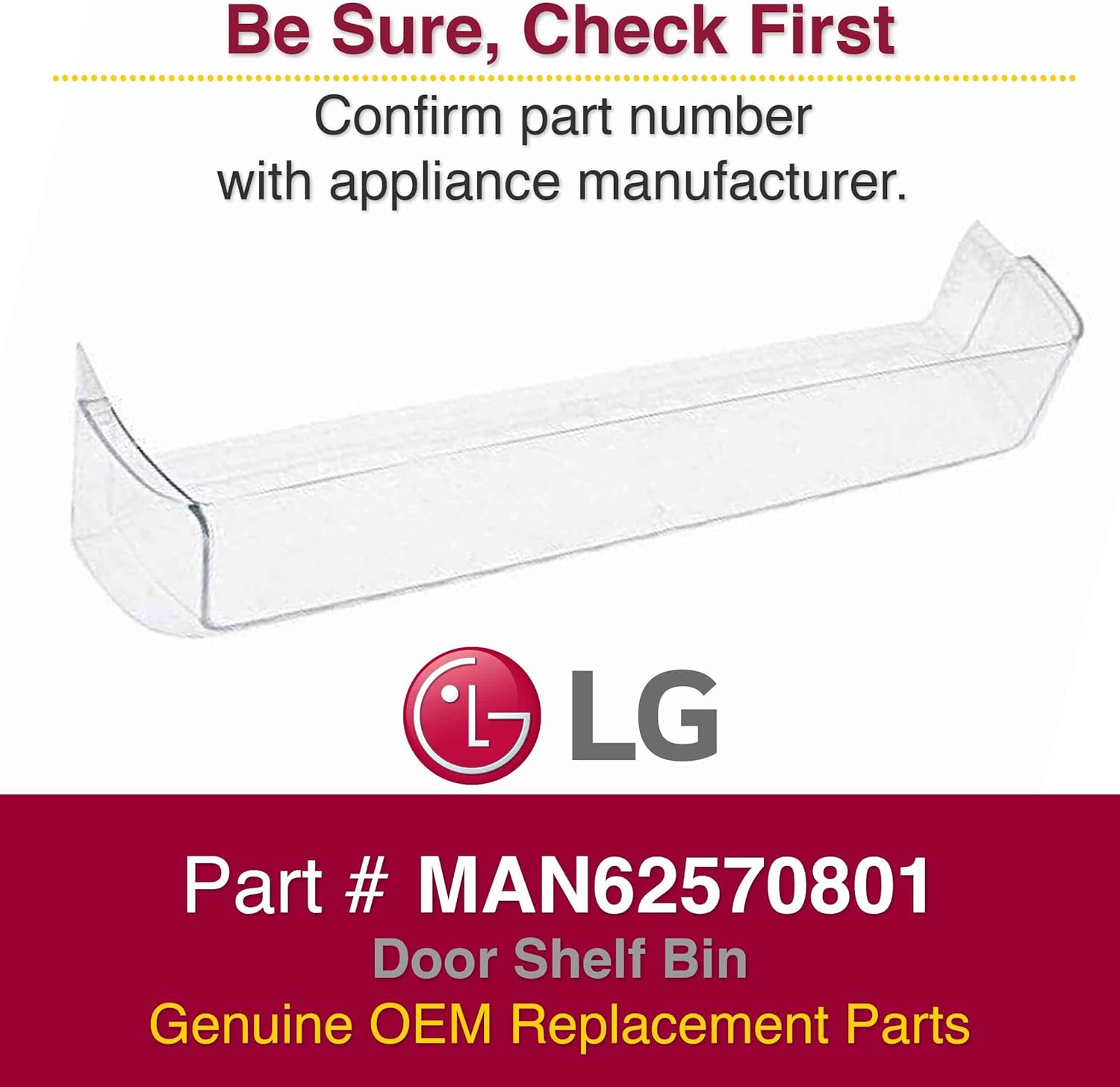 BINS, BRAND, CATEGORY, LG, LG MAN62570801 Genuine OEM Door Shelf Bin for LG Refrigerators