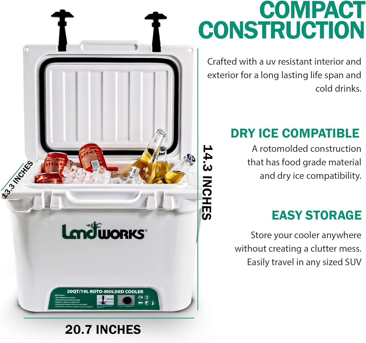 BRAND, CATEGORY, CORD REELS, LANDWORKS, Landworks Rotomolded Ice Cooler 20QT Up to 5 Day Ice Retention Commercial Grade & Retractable Extension Cord Reel Polypropylene 12AWG x 40' Foot [Bundle Deal]