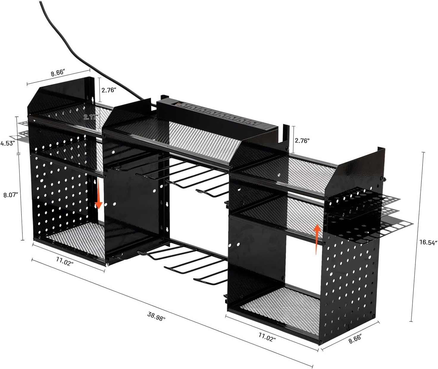 BRAND, CATEGORY, DIYTUNINGS, STORAGE RACKS, Large Tools Organizer Wall Mount Charging Station,39 Inch Long Power Tool Battery Storage Rack with Screwdriver/Plier/Hammer Holder,Garage Utility Shelves Pegboard Hanging Extension Black