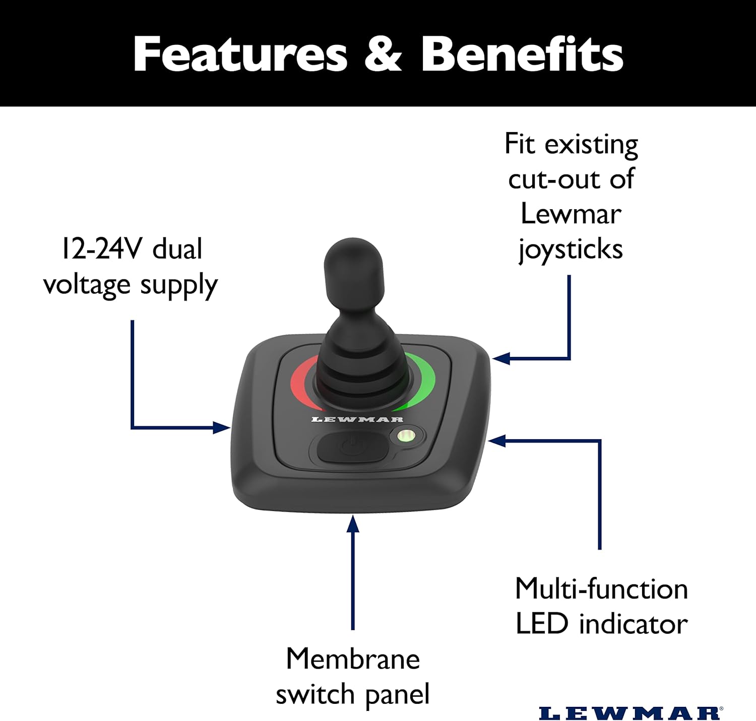 ACCESSORIES, BRAND, CATEGORY, LEWMAR, Lewmar Single Boat Joystick Thruster Control with Ergonomic, Tactile Pad, Sealed Membrane Switch Panel, Multi-Function LED Display, 12-24 Dual Voltage Supply