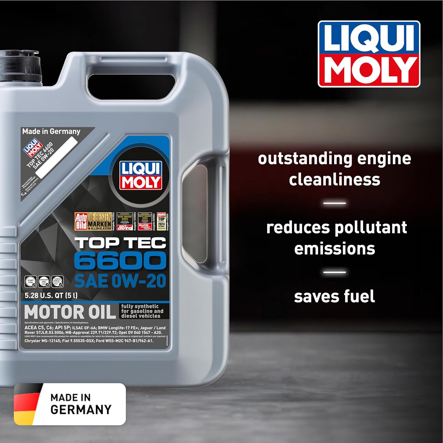 BRAND, CATEGORY, LIQUI MOLY, MOTOR OILS, Liqui Moly Top Tec 6600 SAE 0W-20 | Full Synthetic Motor Oil | 5 Liter | SKU: 22046