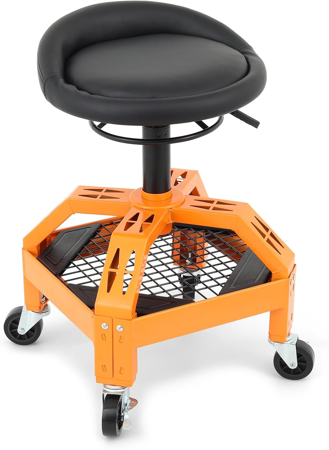 BRAND, CATEGORY, M-AUTO, ROLLER SEATS, M-AUTO Padded Seat Mechanic Stool with Wheels, 18”-23” Height Adjustable Swivel Mechanics Seat with Tool Organizer Tray for Garage and Garden, 300lbs Capacity