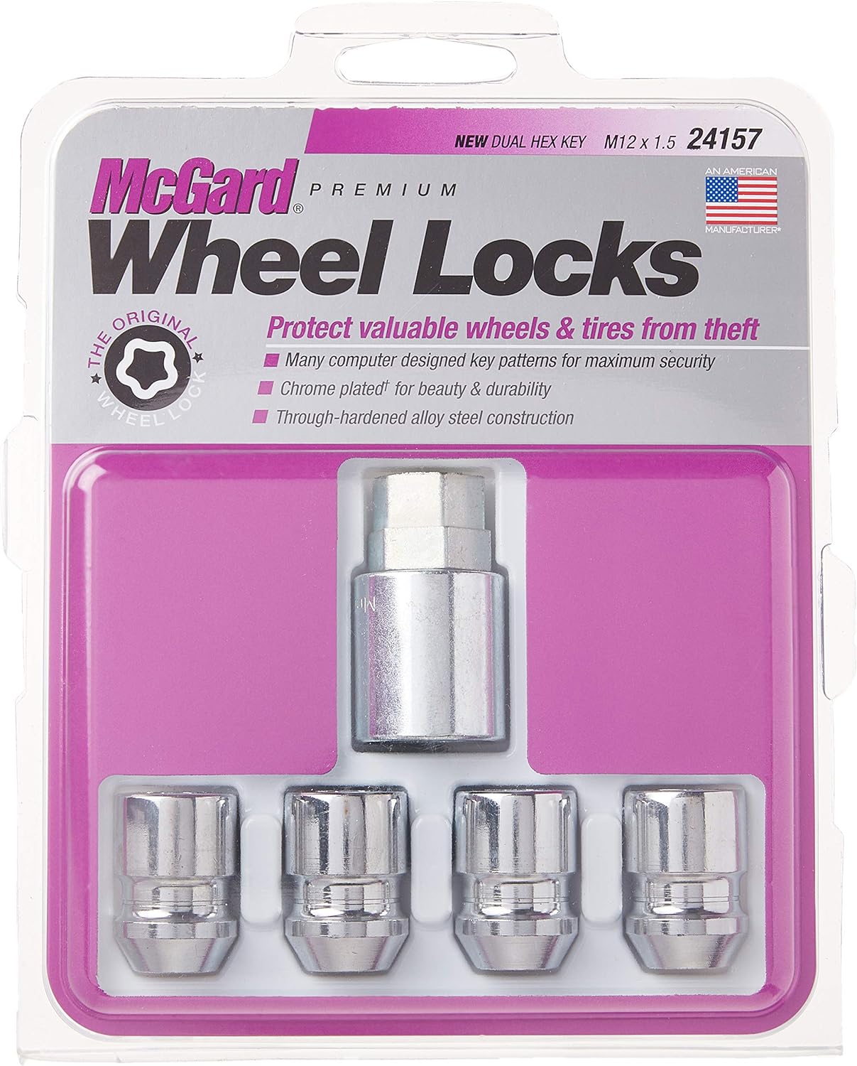 BRAND, CATEGORY, MCGARD, WHEEL LOCKS, MCGARD 24157 Chrome Cone Seat Wheel Locks (M12 x 1.5 Thread Size) - 4 Locks / 1 Key