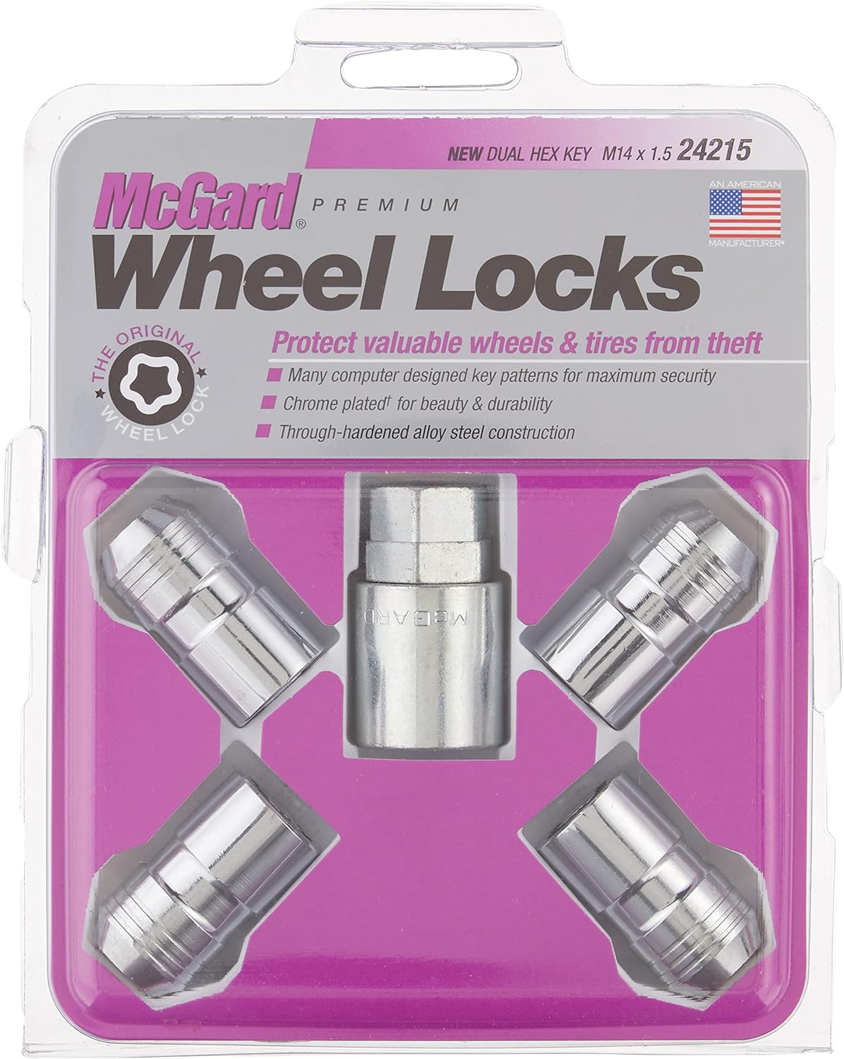 BRAND, CATEGORY, MCGARD, WHEEL LOCKS, MCGARD 24215 Chrome Cone Seat Wheel Locks (M14 X 1.5 Thread Size) - Set of 4