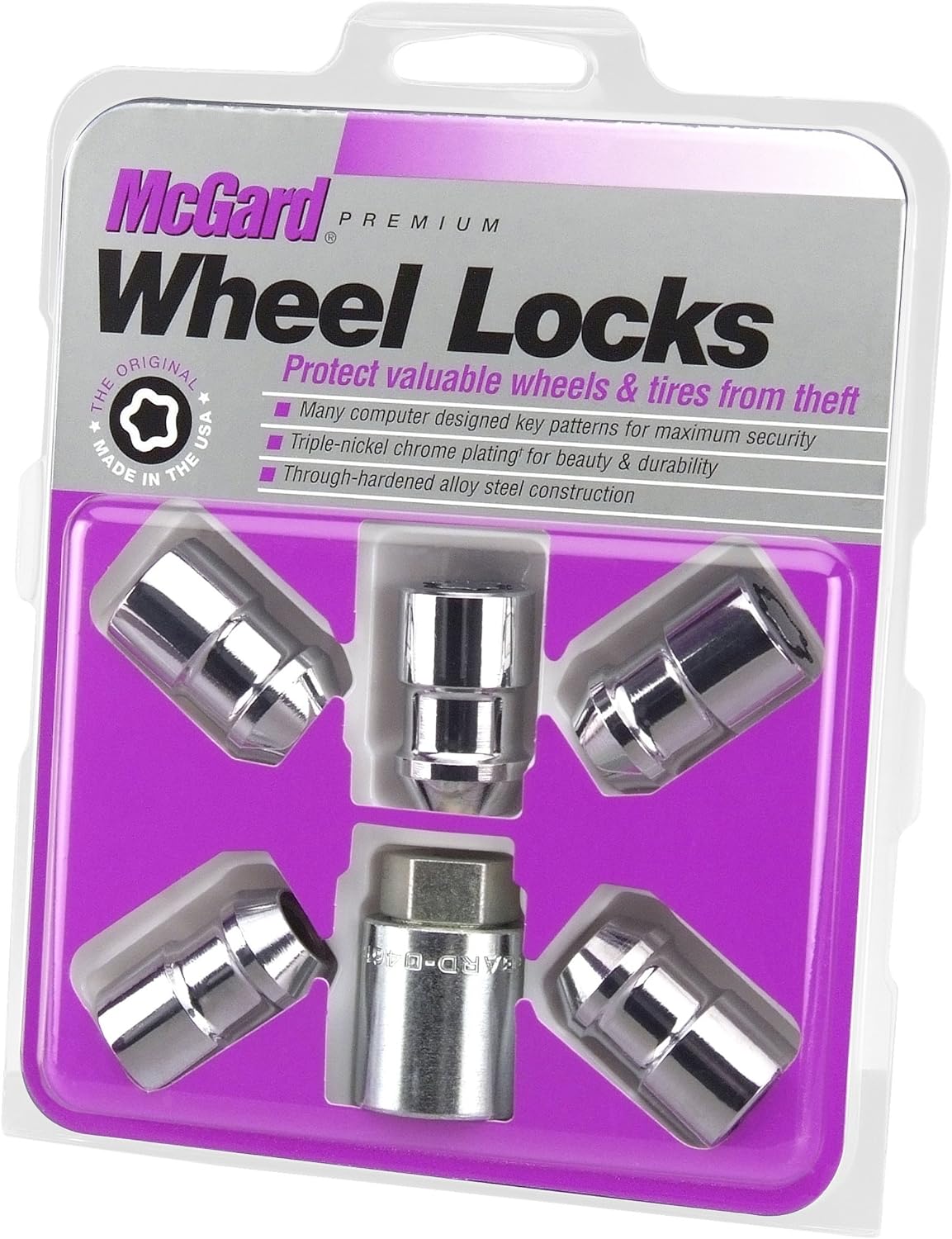 BRAND, CATEGORY, MCGARD, WHEEL LOCKS, McGard 24537 Cone Seat Wheel Locks Chrome (M12 x 1.5 Thread Size) - Set of 5, 5 Locks / 1 Key