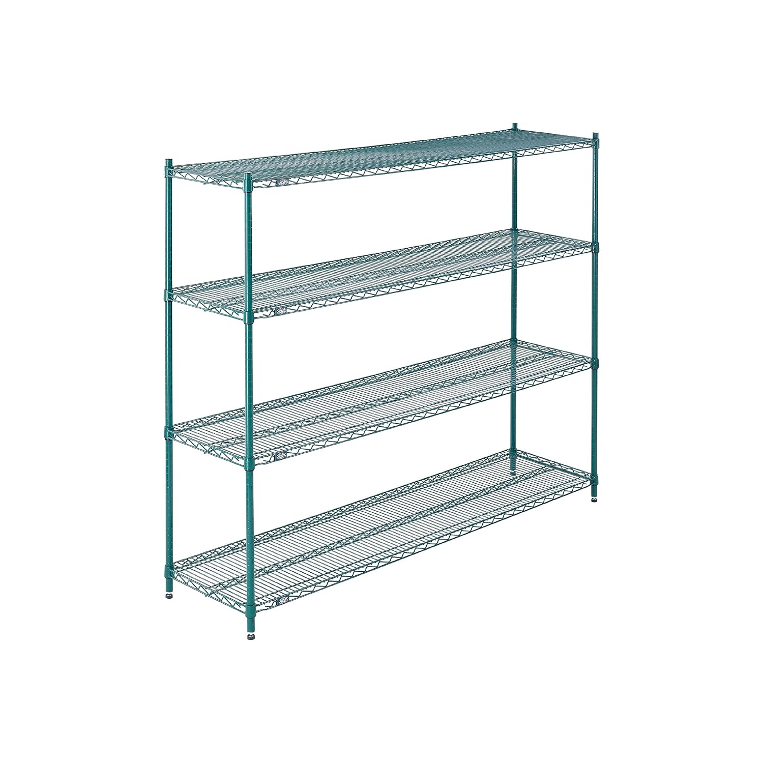 BRAND, CATEGORY, NEXEL, SHELVES, Nexel Poly-Green Adjustable Wire Shelving Unit, 4 Tier, Heavy Duty Commerical Storage Organizer Wire Rack, 18" x 72" x 63", Green