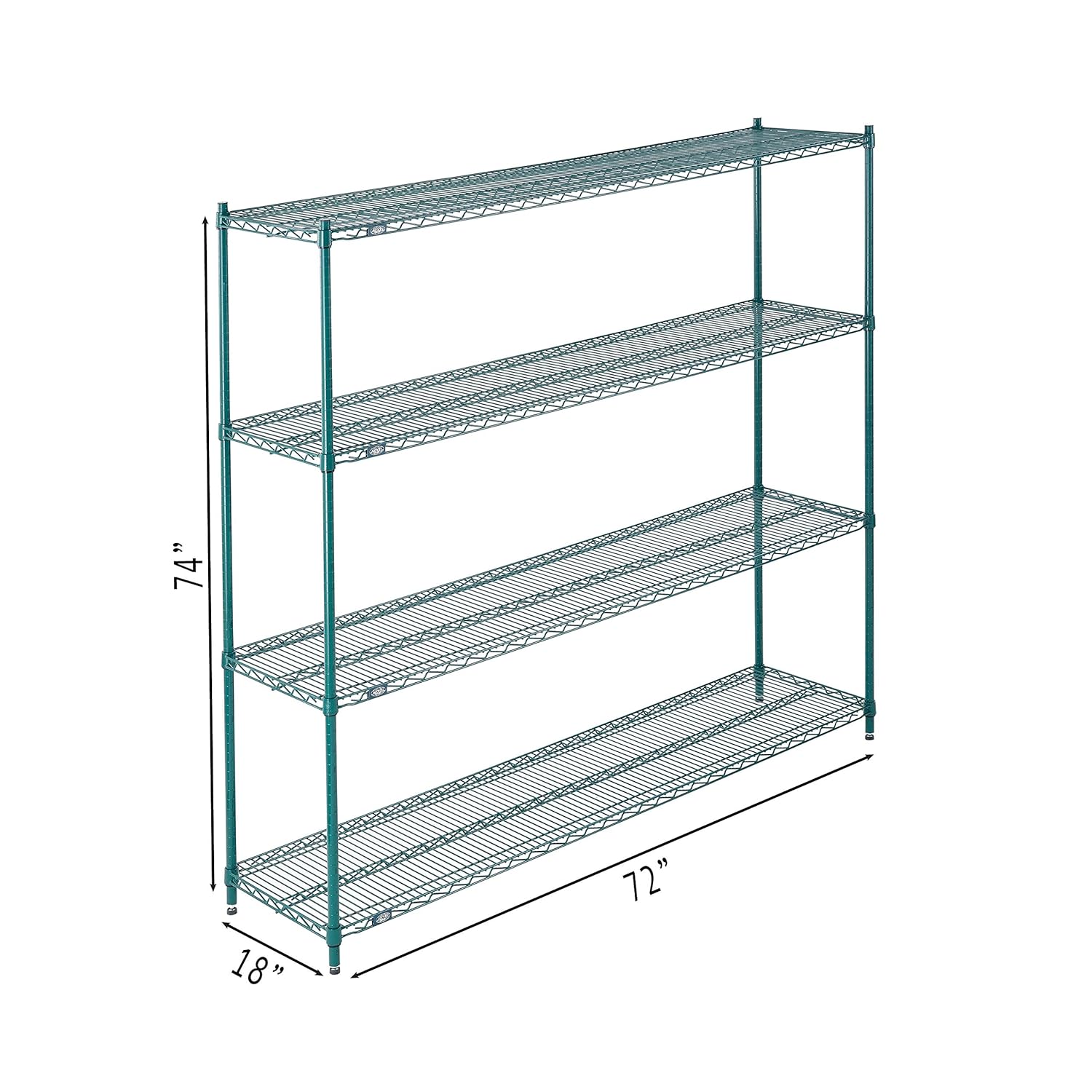 BRAND, CATEGORY, NEXEL, SHELVES, Nexel Poly-Green Adjustable Wire Shelving Unit, 4 Tier, Heavy Duty Commerical Storage Organizer Wire Rack, 18" x 72" x 74", Green