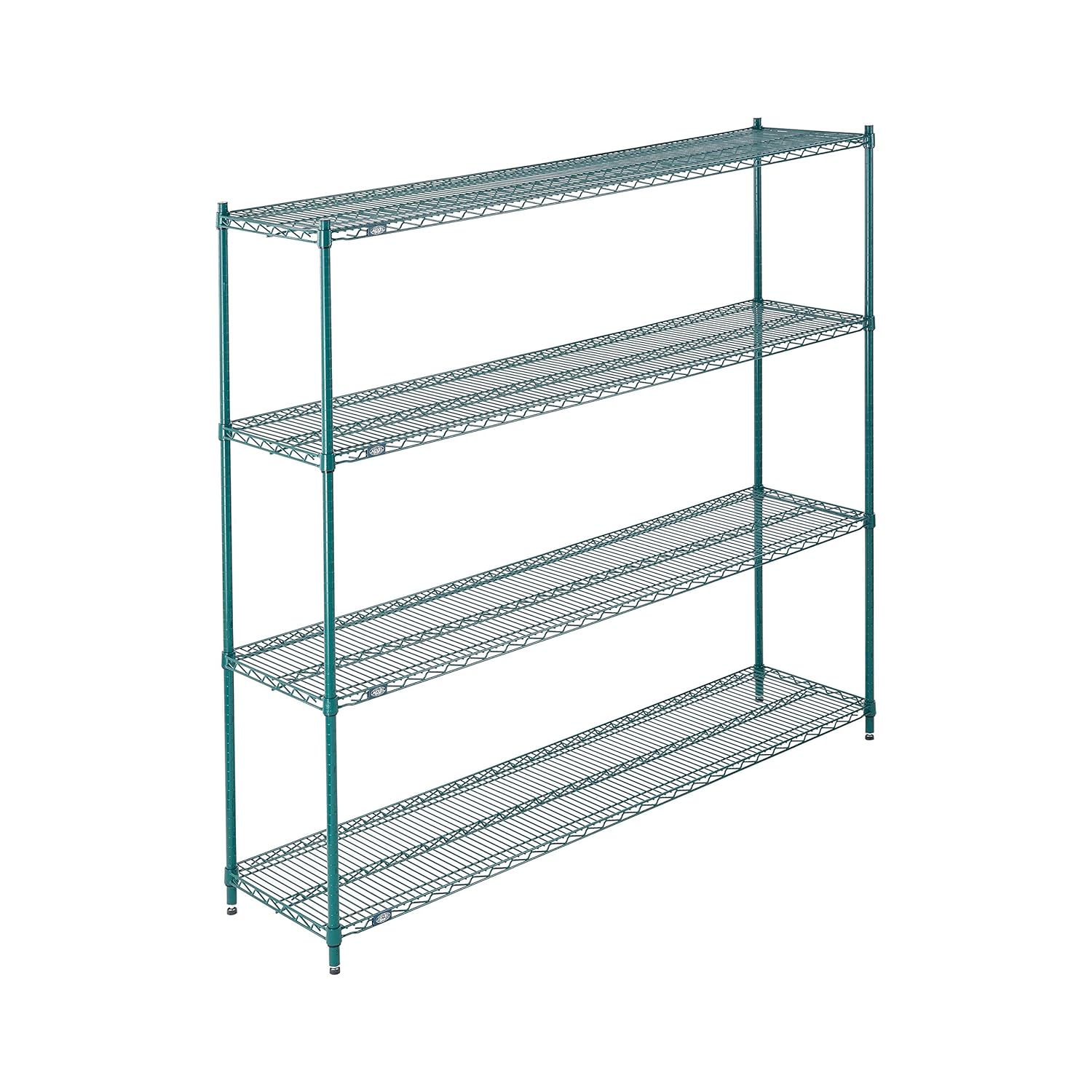 BRAND, CATEGORY, NEXEL, SHELVES, Nexel Poly-Green Adjustable Wire Shelving Unit, 4 Tier, Heavy Duty Commerical Storage Organizer Wire Rack, 18" x 72" x 74", Green