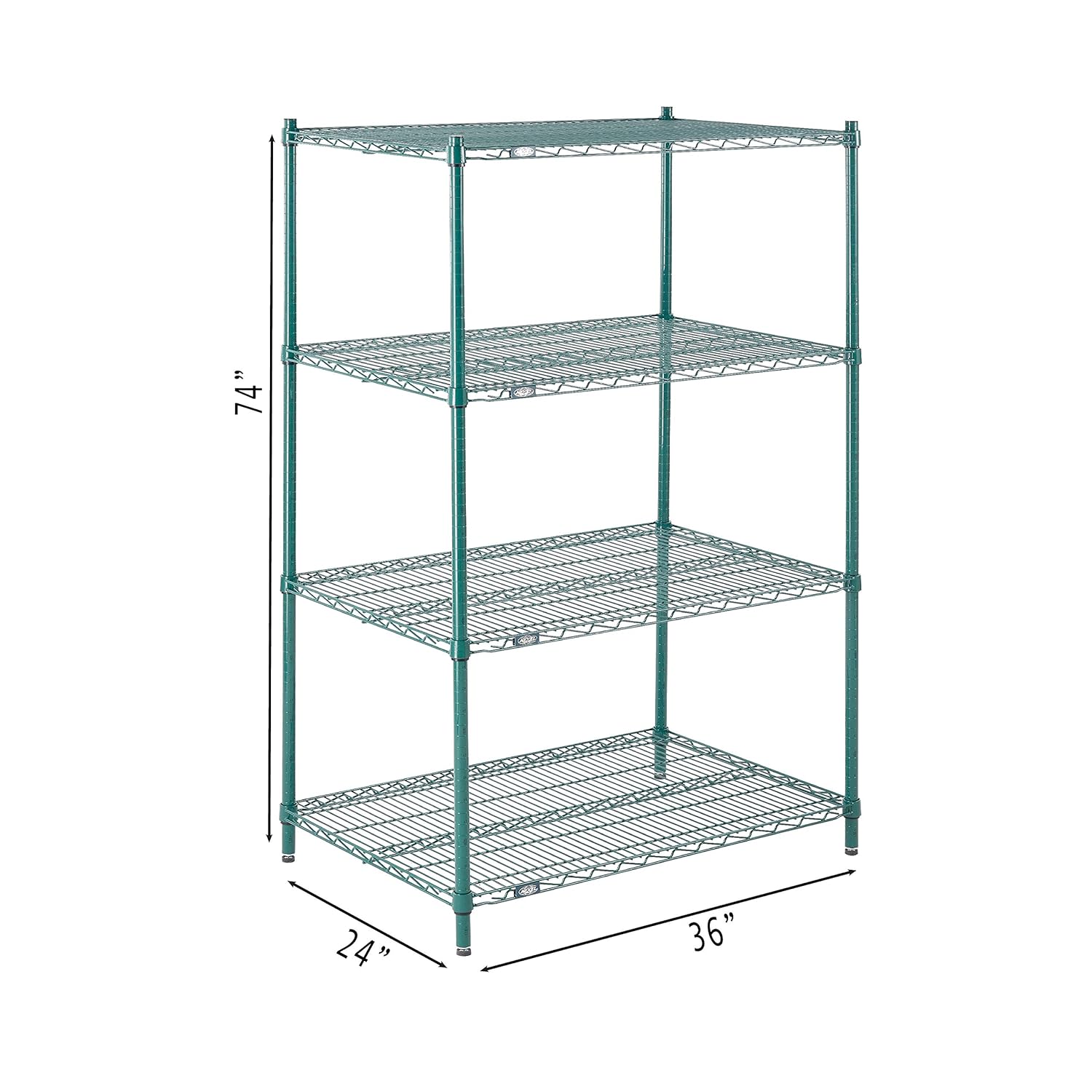 BRAND, CATEGORY, NEXEL, SHELVES, Nexel Poly-Green Adjustable Wire Shelving Unit, 4 Tier, Heavy Duty Commerical Storage Organizer Wire Rack, 24" x 36" x 74", Green