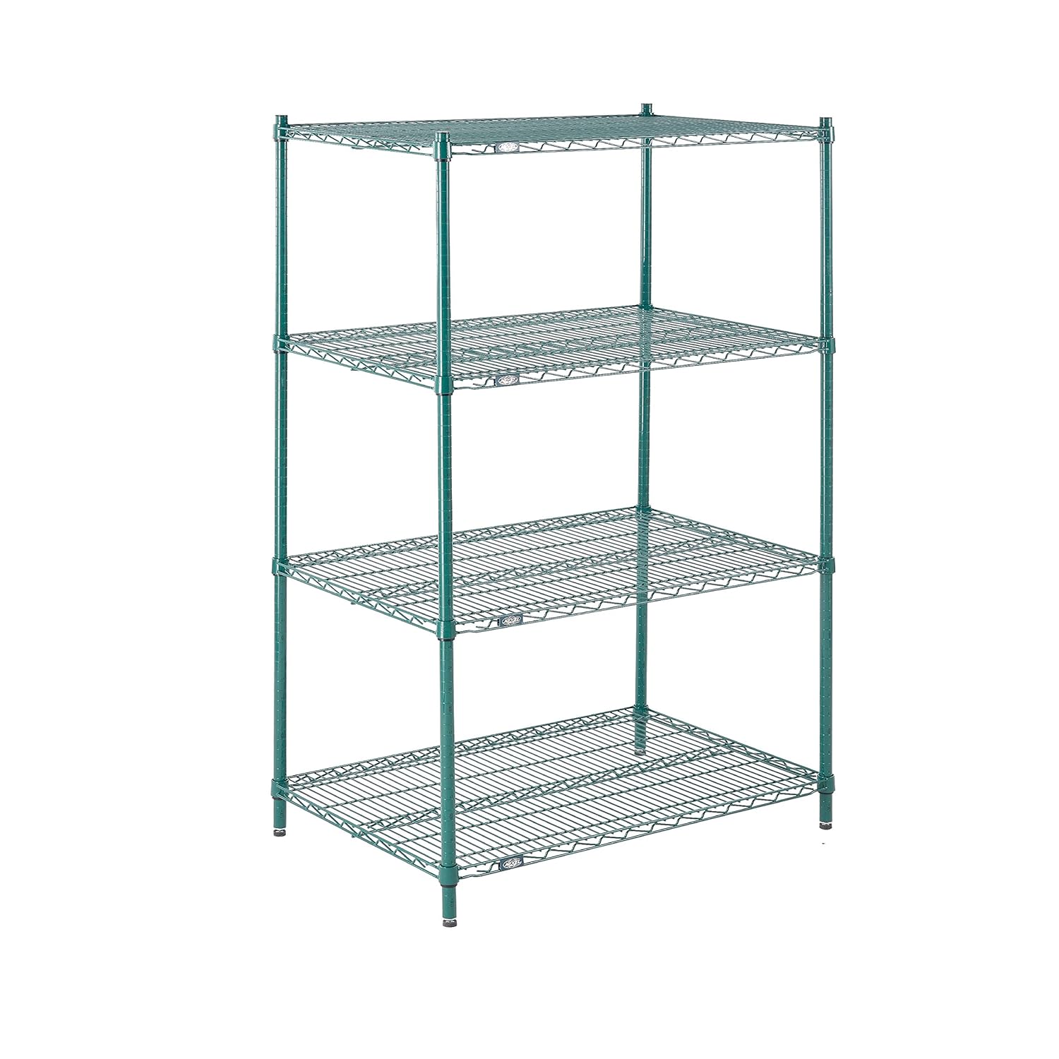 BRAND, CATEGORY, NEXEL, SHELVES, Nexel Poly-Green Adjustable Wire Shelving Unit, 4 Tier, Heavy Duty Commerical Storage Organizer Wire Rack, 24" x 36" x 74", Green