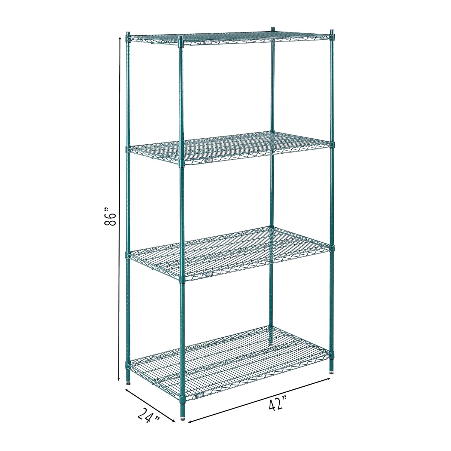 BRAND, CATEGORY, NEXEL, SHELVES, Nexel Poly-Green Adjustable Wire Shelving Unit, 4 Tier, Heavy Duty Commerical Storage Organizer Wire Rack, 24" x 42" x 86", Green