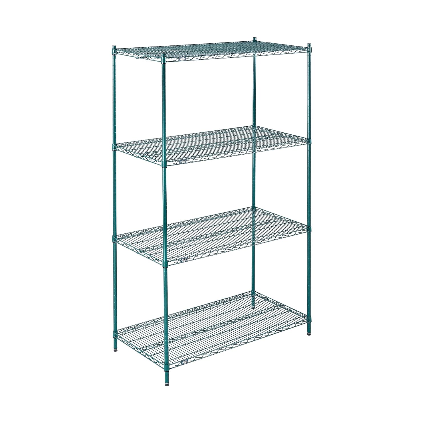 BRAND, CATEGORY, NEXEL, SHELVES, Nexel Poly-Green Adjustable Wire Shelving Unit, 4 Tier, Heavy Duty Commerical Storage Organizer Wire Rack, 24" x 42" x 86", Green