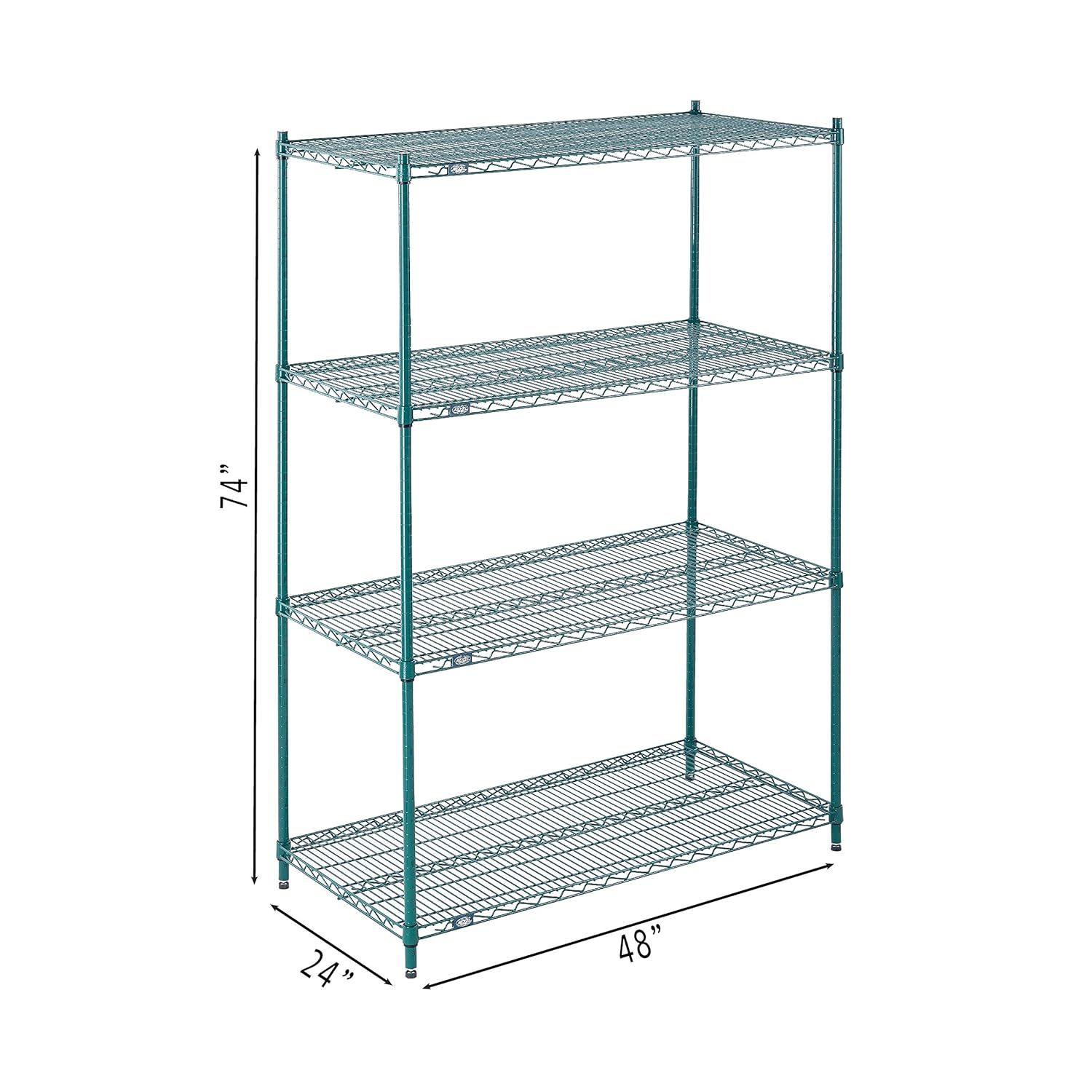 BRAND, CATEGORY, NEXEL, SHELVES, Nexel Poly-Green Adjustable Wire Shelving Unit, 4 Tier, Heavy Duty Commerical Storage Organizer Wire Rack, 24" x 48" x 74", Green