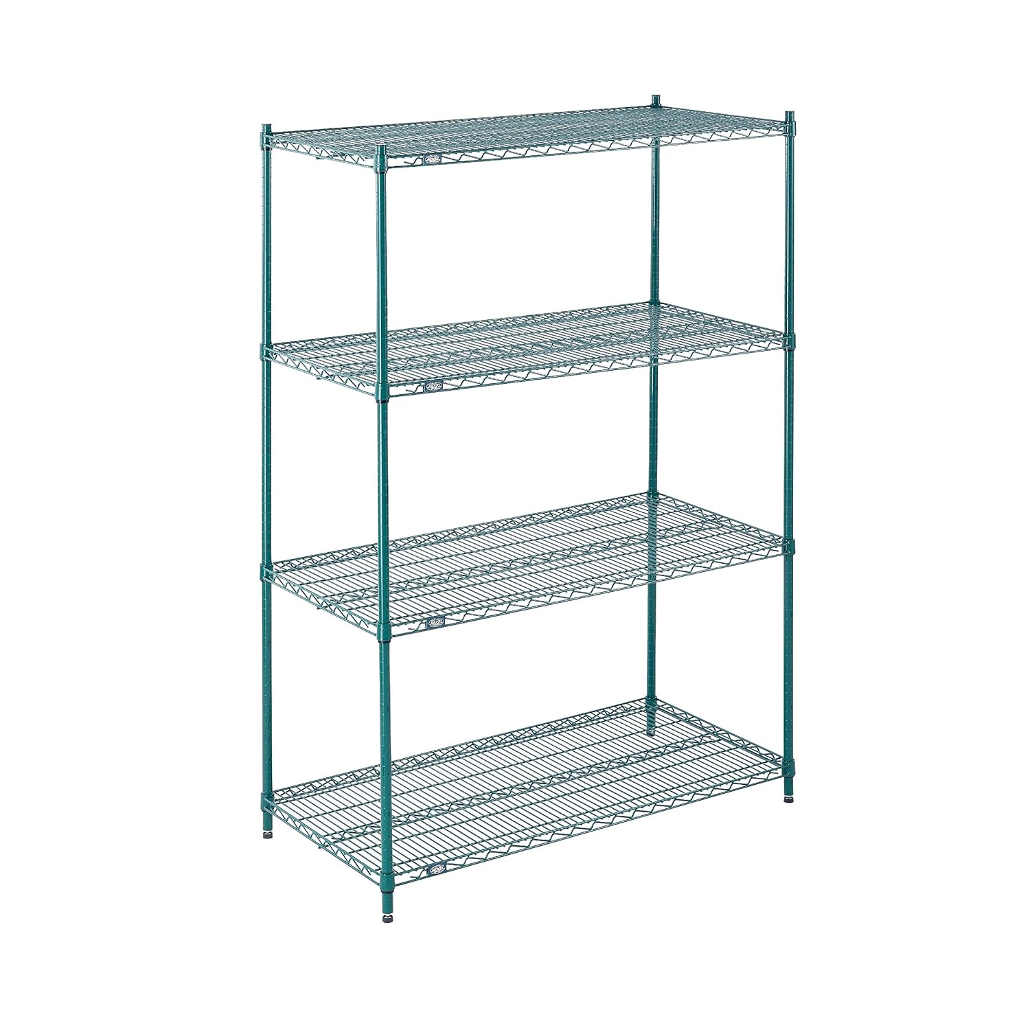 BRAND, CATEGORY, NEXEL, SHELVES, Nexel Poly-Green Adjustable Wire Shelving Unit, 4 Tier, Heavy Duty Commerical Storage Organizer Wire Rack, 24" x 48" x 74", Green