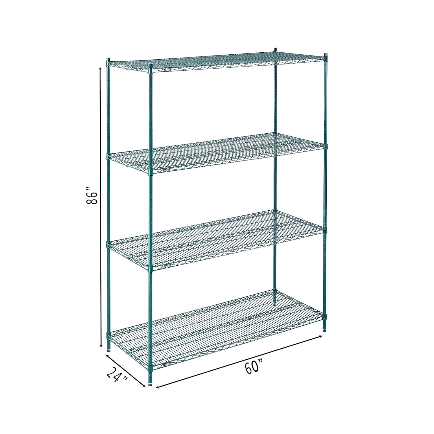 BRAND, CATEGORY, NEXEL, SHELVES, Nexel Poly-Green Adjustable Wire Shelving Unit, 4 Tier, Heavy Duty Commerical Storage Organizer Wire Rack, 24" x 60" x 86", Green