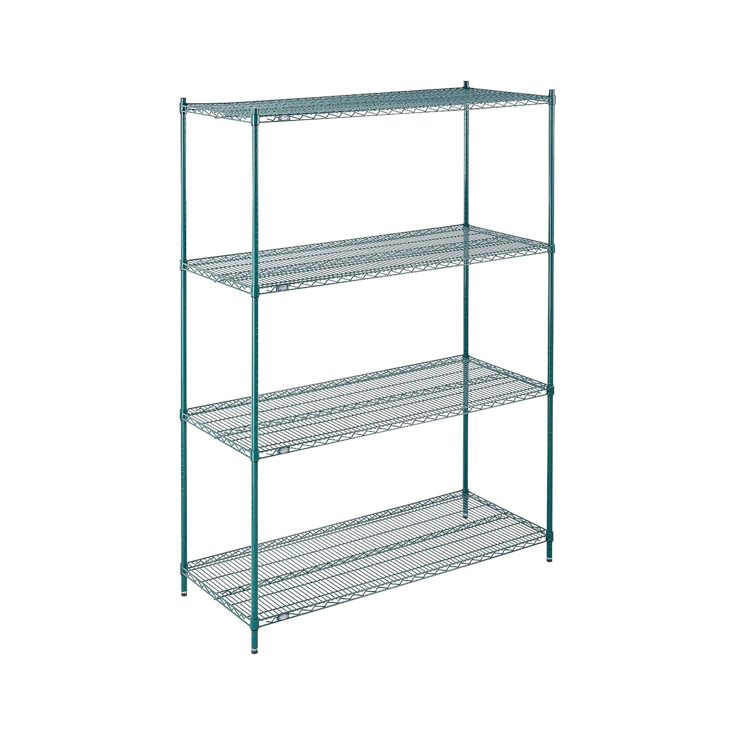 BRAND, CATEGORY, NEXEL, SHELVES, Nexel Poly-Green Adjustable Wire Shelving Unit, 4 Tier, Heavy Duty Commerical Storage Organizer Wire Rack, 24" x 60" x 86", Green