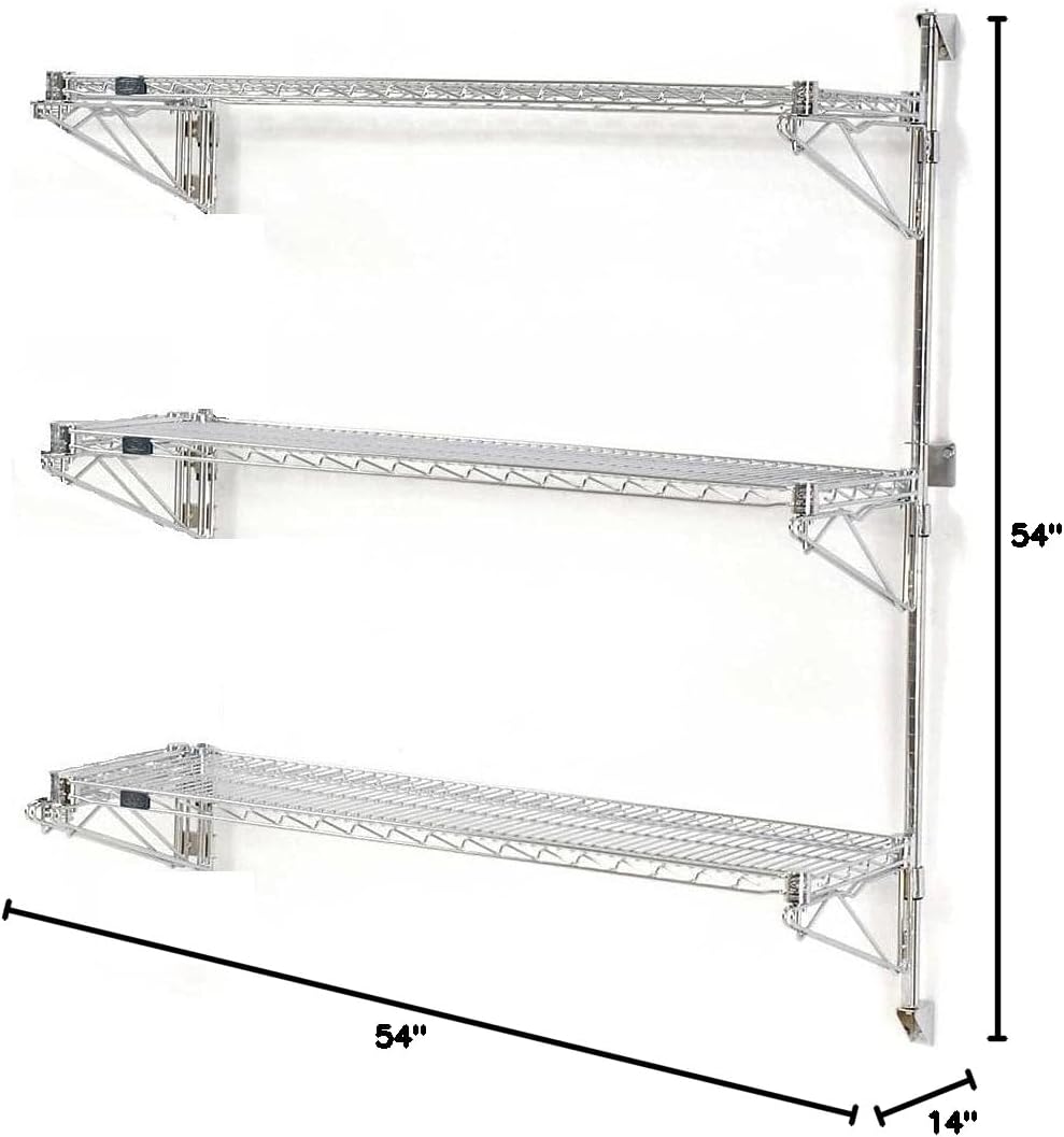 BRAND, CATEGORY, NEXEL, SHELVES, Nexel Wall Mount Wire 3-Shelf Add-On Unit, 54" W x 14" D x 54" H