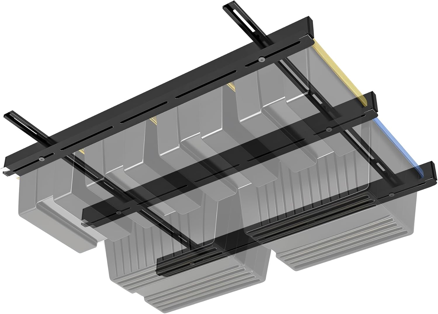 BRAND, CATEGORY, EASTREXON, STORAGE RACKS, Overhead Garage Storage Rack, 48" x 48" Adjustable Width Garage Ceiling Storage Racks, Heavy Duty Hanging Tote Storage Rack for Garages, Sheds, Storerooms (Bins are not included)